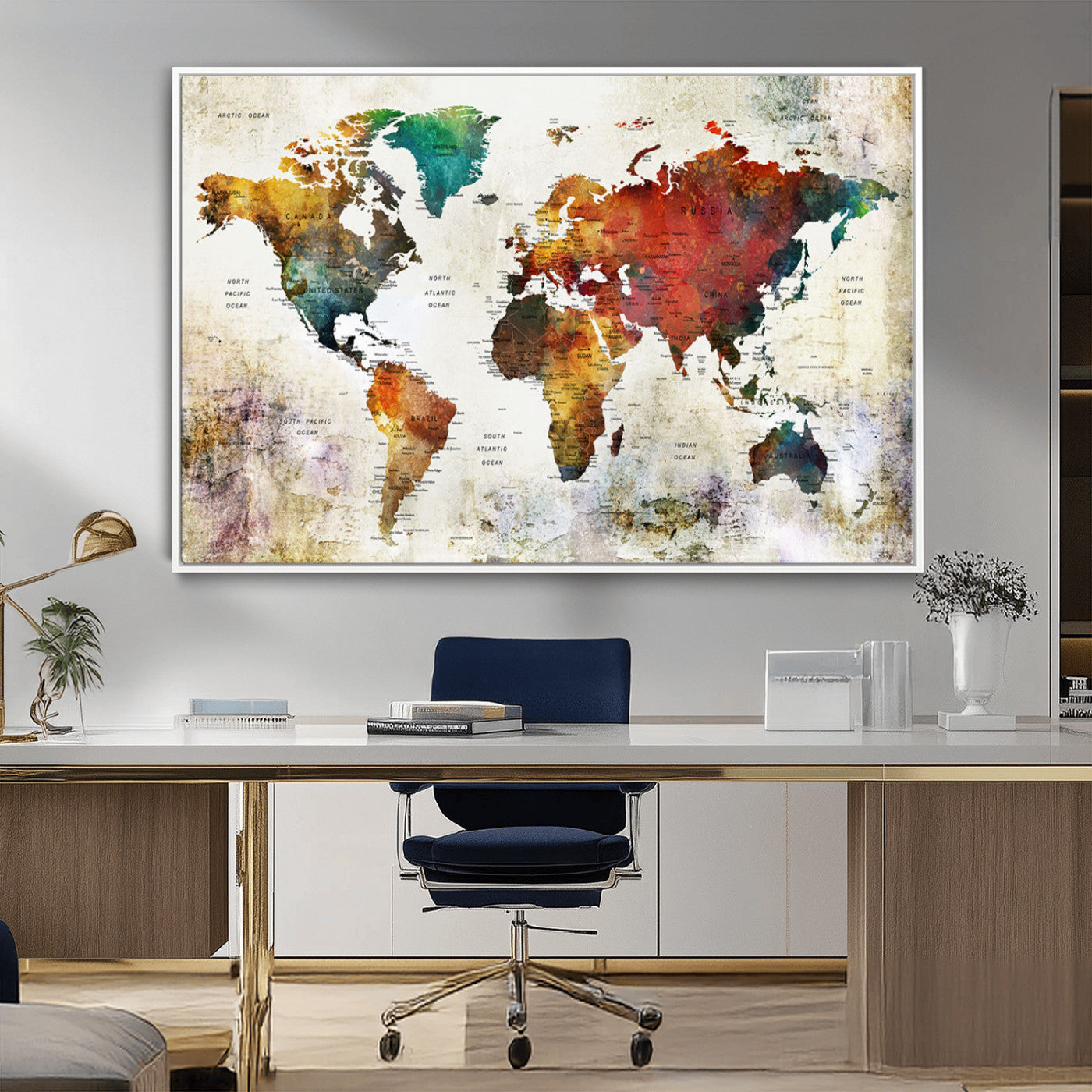 -Push Pin World Map Canvas Print – Framed Wall Art for Couples to Track Their Travels – Anniversary