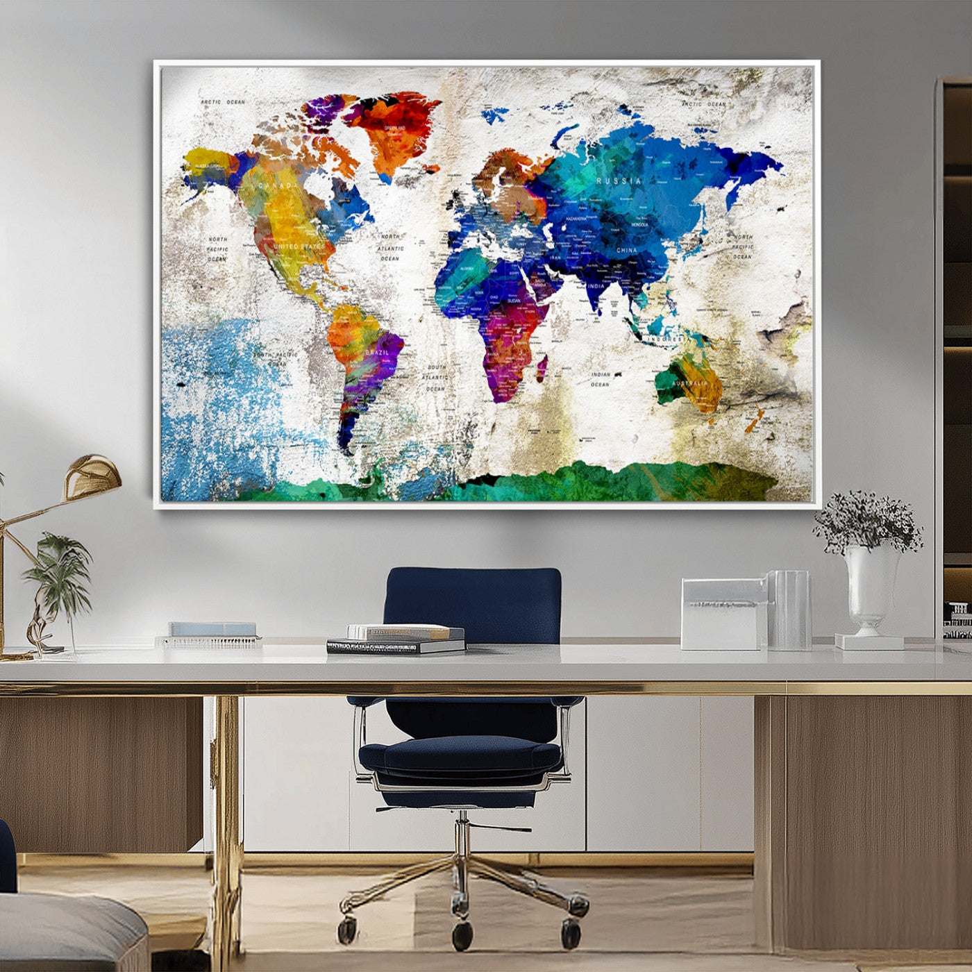 MGV-FC-36X24 - Push Pin World Map Canvas Print – Framed Wall Art for Couples to Track Their Travels – Anniversary