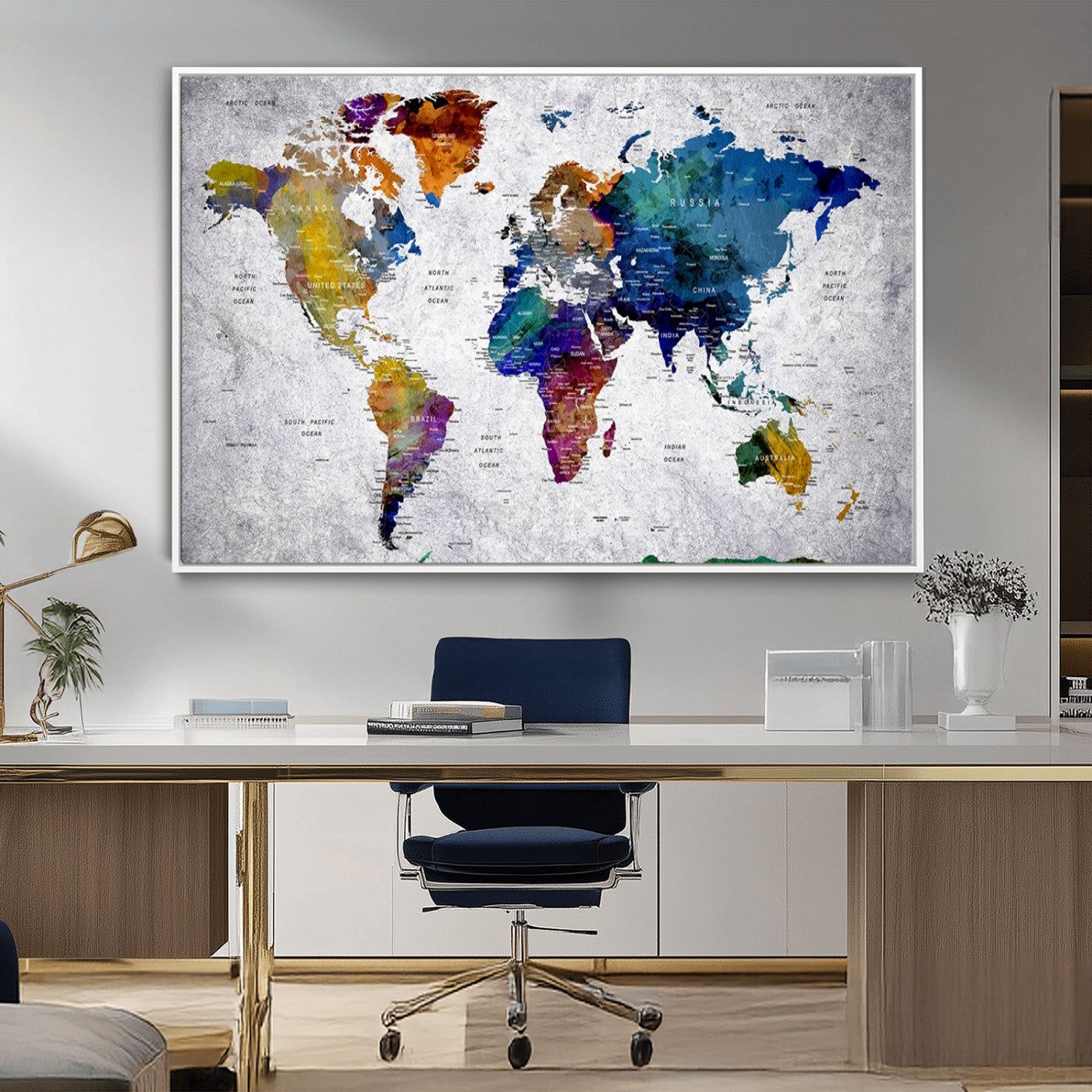 MGV-FC-36X24 - Push Pin World Map Canvas Print – Framed Wall Art for Couples to Track Their Travels – Anniversary