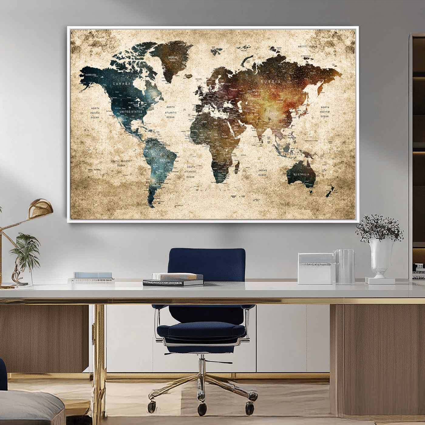 MGV-FC-36X24 - Push Pin World Map Canvas Print – Framed Wall Art for Couples to Track Their Travels – Anniversary