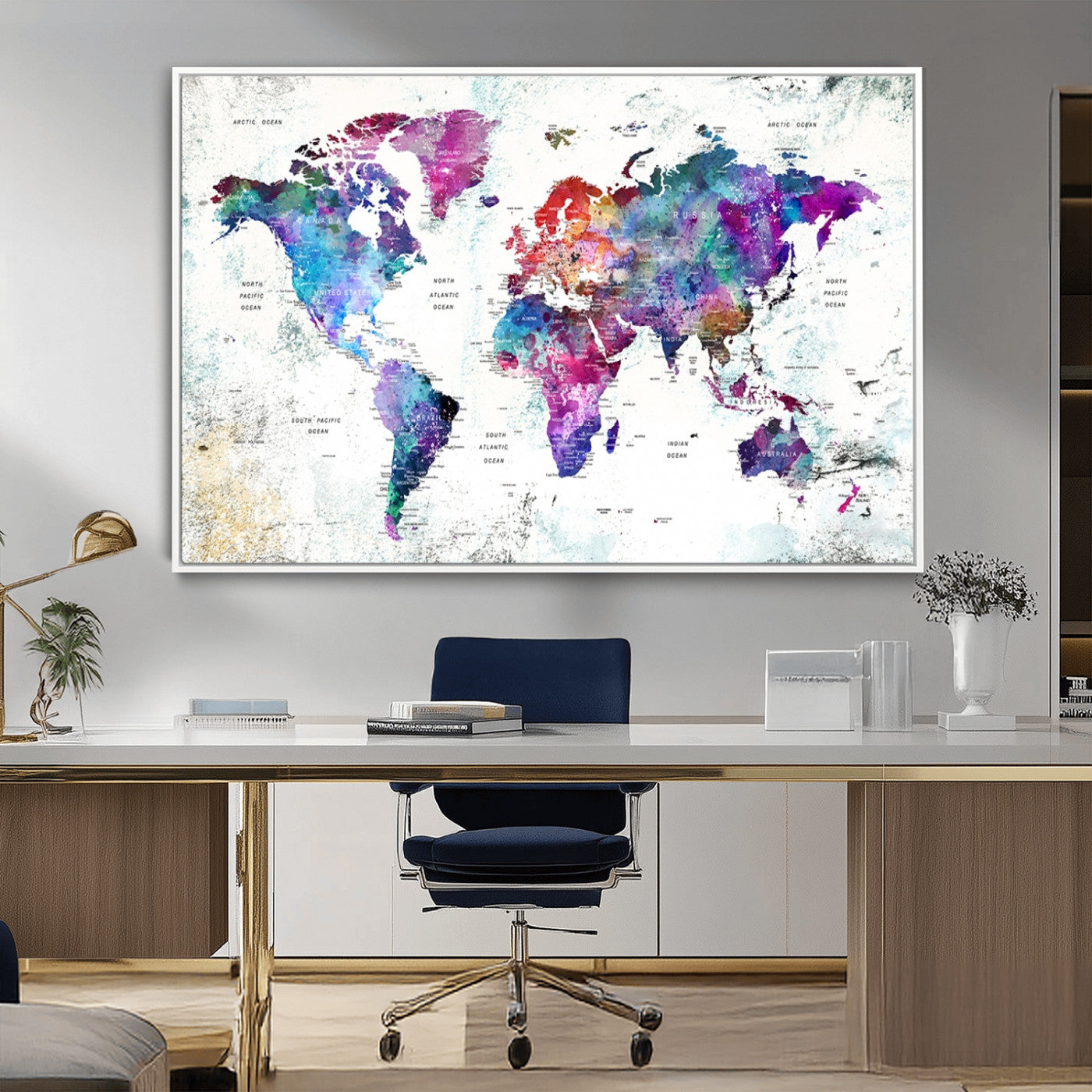 MGV-FC-36X24 - Push Pin World Map Canvas Print – Framed Wall Art for Couples to Track Their Travels – Anniversary