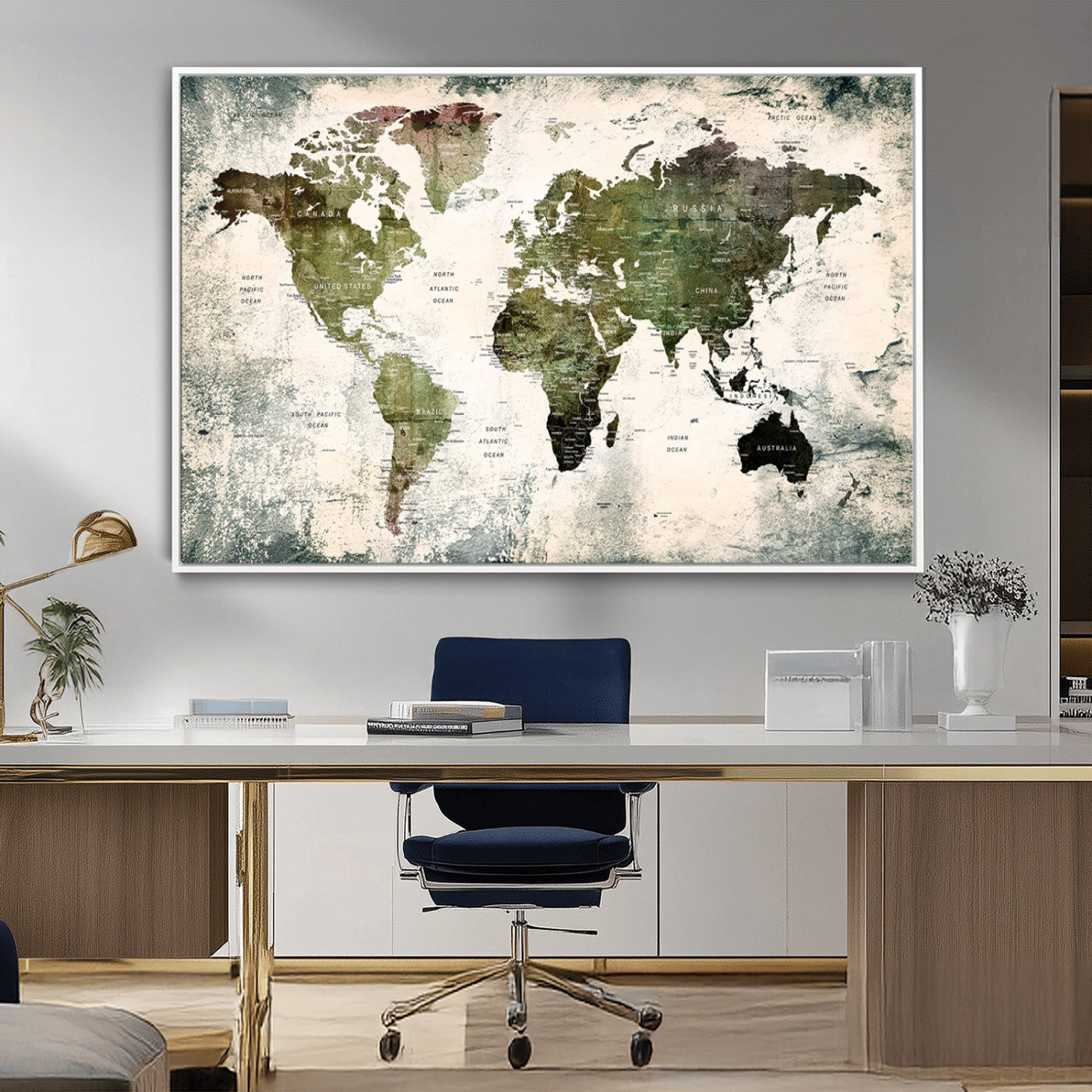 MGV-FC-36X24 - Push Pin World Map Canvas Print – Framed Wall Art for Couples to Track Their Travels – Anniversary