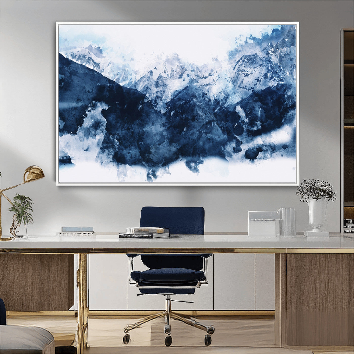 81700-MGV-CV-36X24-Abstract Blue Mountain Canvas Wall Art – Modern Triptych Landscape Print – Contemporary Nature Decor for Living Room or Office – Ready to