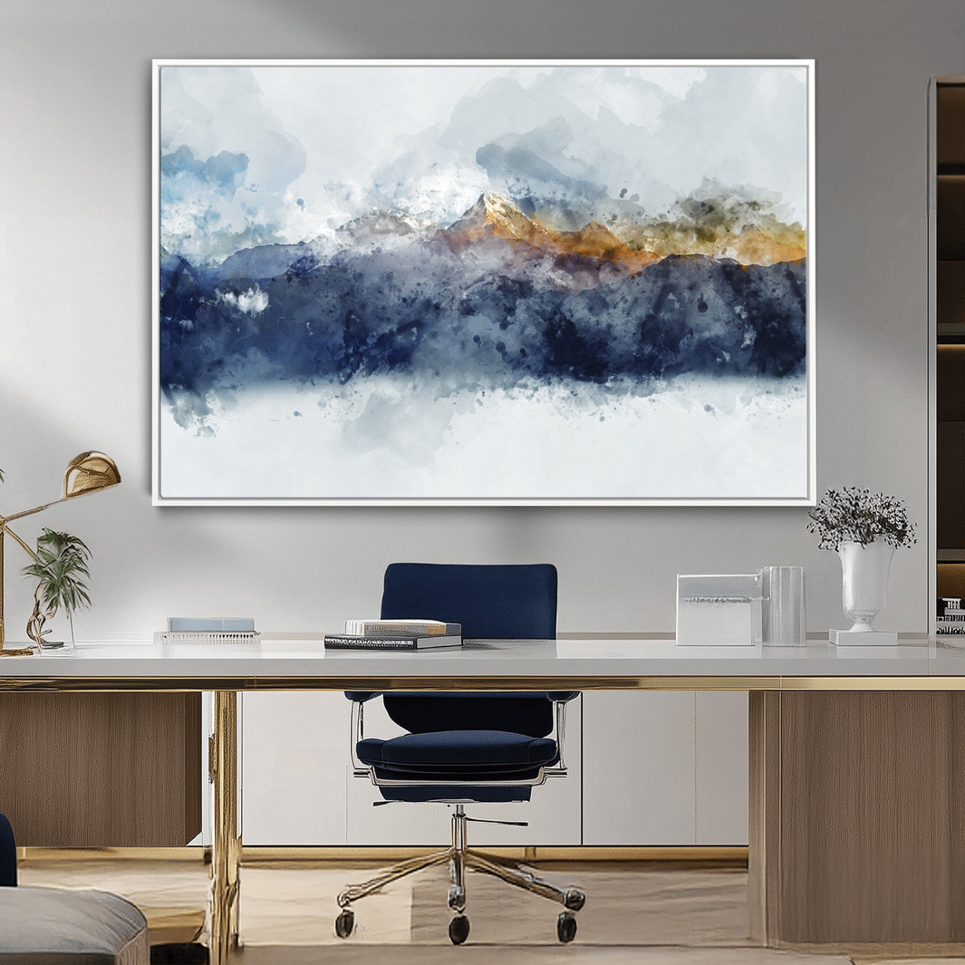 89149-MGV-CV-36X24-Abstract Mountain Range Art Canvas Print | 3 Panel Watercolor Landscape for Living Room, Office, or Bedroom | Large Ready-to-Hang Artwork