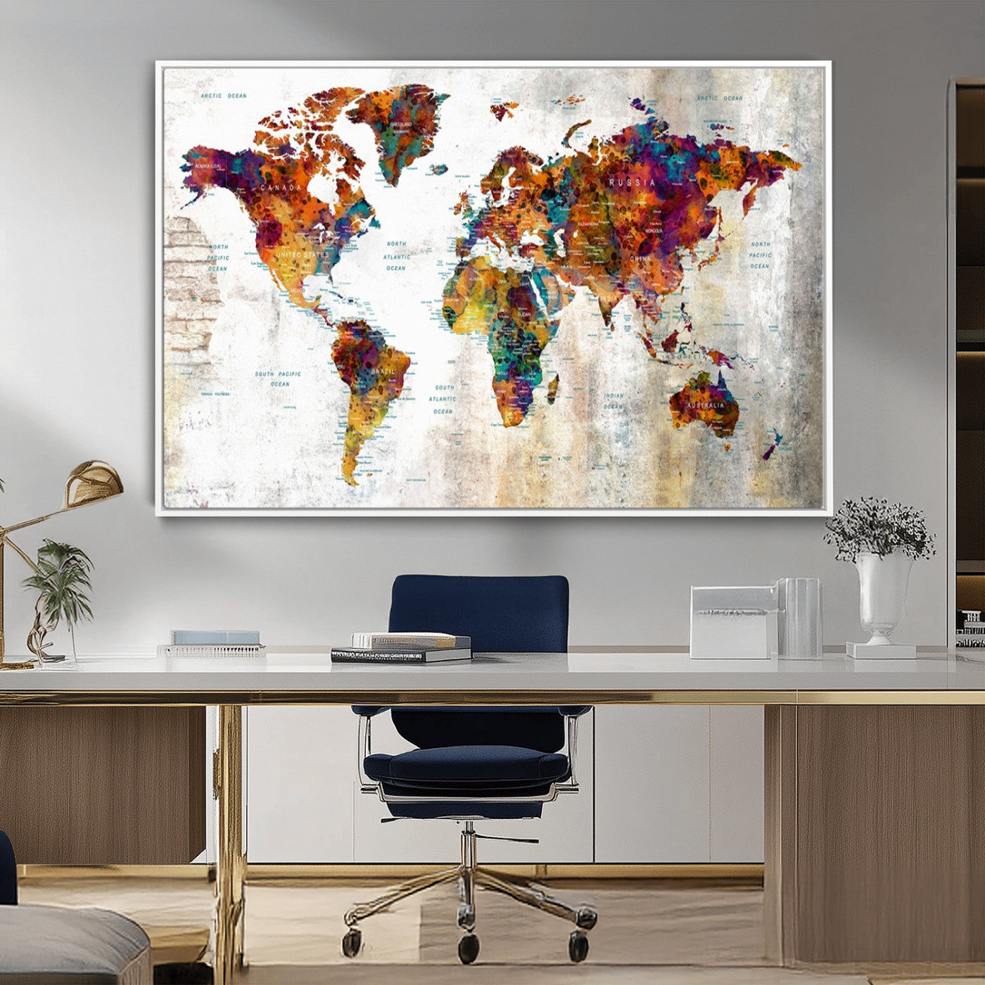 MGV-FC-36X24 - Push Pin World Map Canvas Print – Framed Wall Art for Couples to Track Their Travels – Anniversary