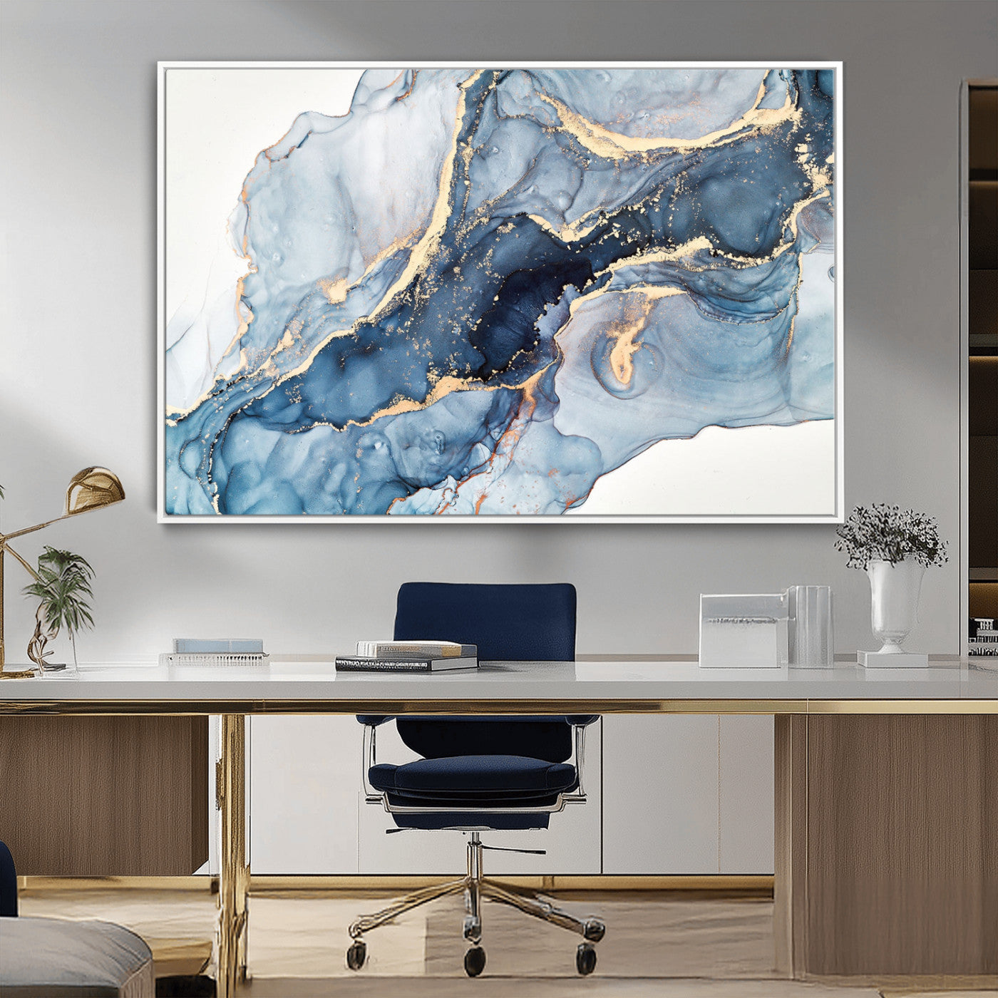 33782-MGV-CV-36X24-Abstract Art Print - Blue Abstract Canvas Wall Art Print Abstract Art Fluid Effect Marble Wall Art