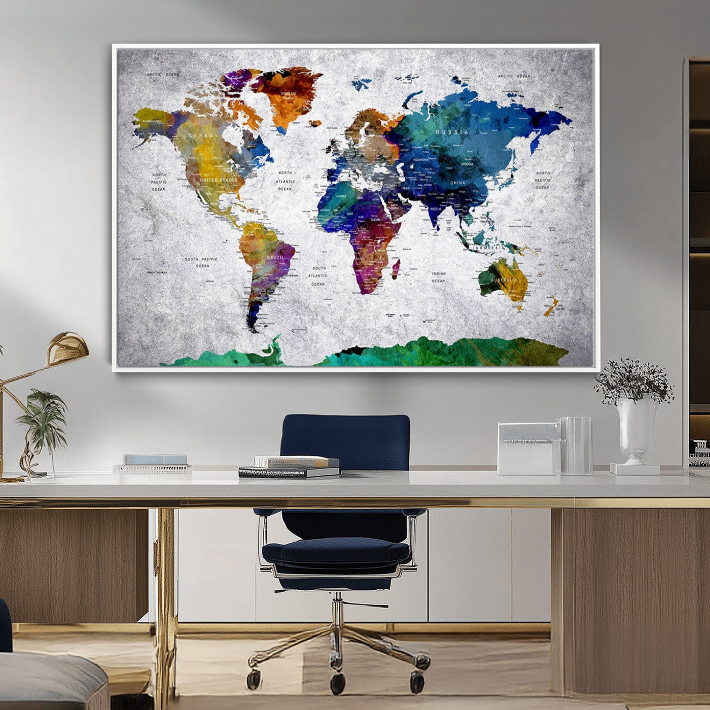 MGV-FC-36X24 - Push Pin World Map Canvas Print – Framed Wall Art for Couples to Track Their Travels – Anniversary