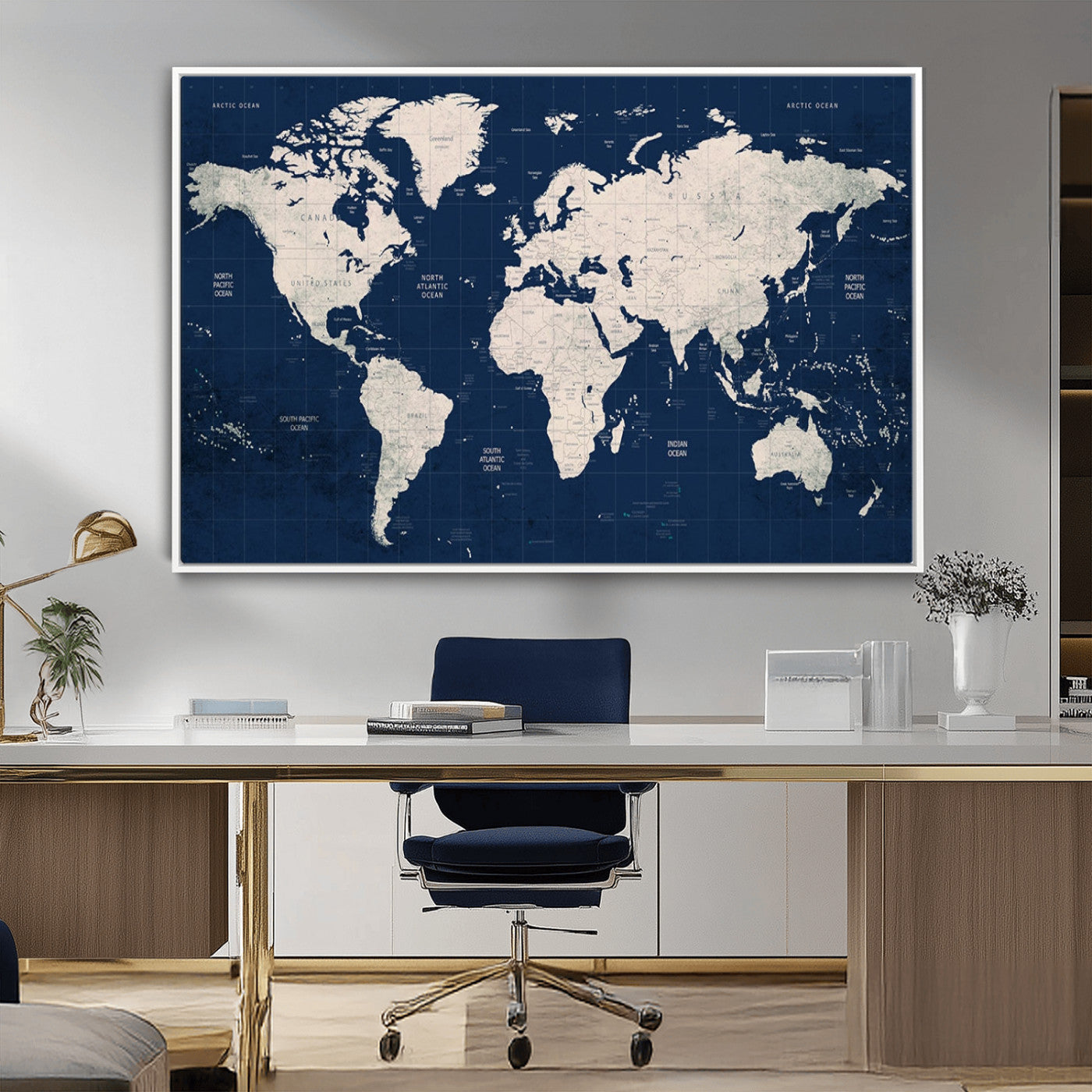 17866-MGV-CV-36X24-Push Pin World Map Canvas Print – Framed Wall Art for Couples to Track Their Travels – Anniversary