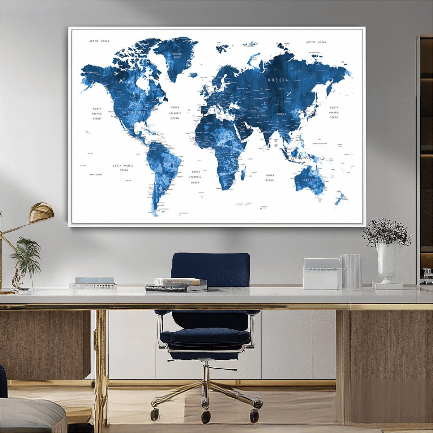 MGV-FC-36X24 - Push Pin World Map Canvas Print – Framed Wall Art for Couples to Track Their Travels – Anniversary
