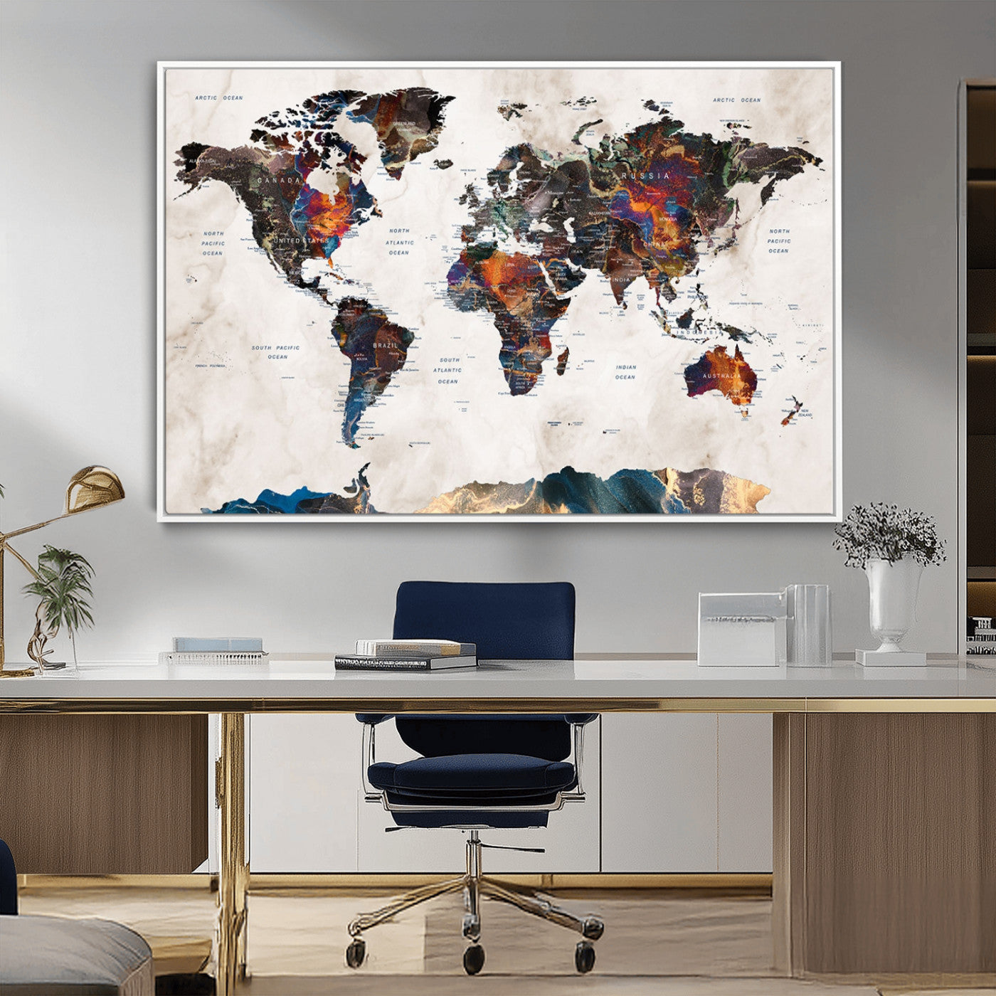 MGV-FC-36X24 - Push Pin World Map Canvas Print – Framed Wall Art for Couples to Track Their Travels – Anniversary