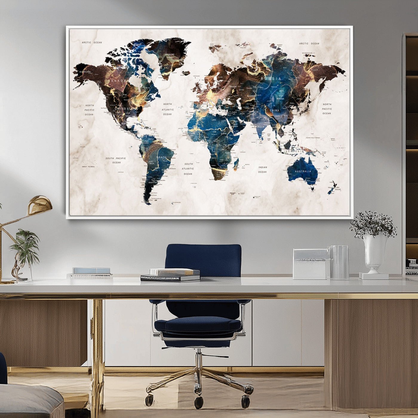 MGV-FC-36X24 - Push Pin World Map Canvas Print – Framed Wall Art for Couples to Track Their Travels – Anniversary