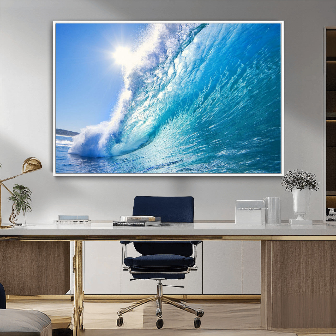 MGV-FC-36X24 - Blue Big Wave Surfing Ocean Canvas Wall Art Artwork Print , Surf Wall Art, Sea Wall Art