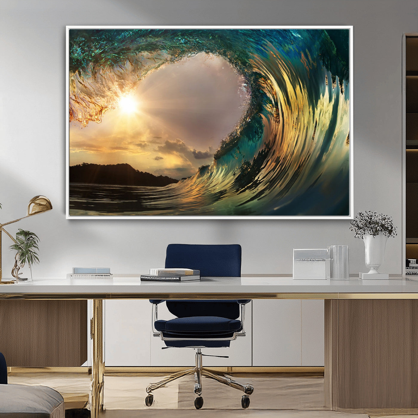 MGV-FC-36X24 - Golden Wave Sunset Giclee Canvas Print – Large Coastal Wall Art for Nature Lovers, Captivating Ocean Wave Decor