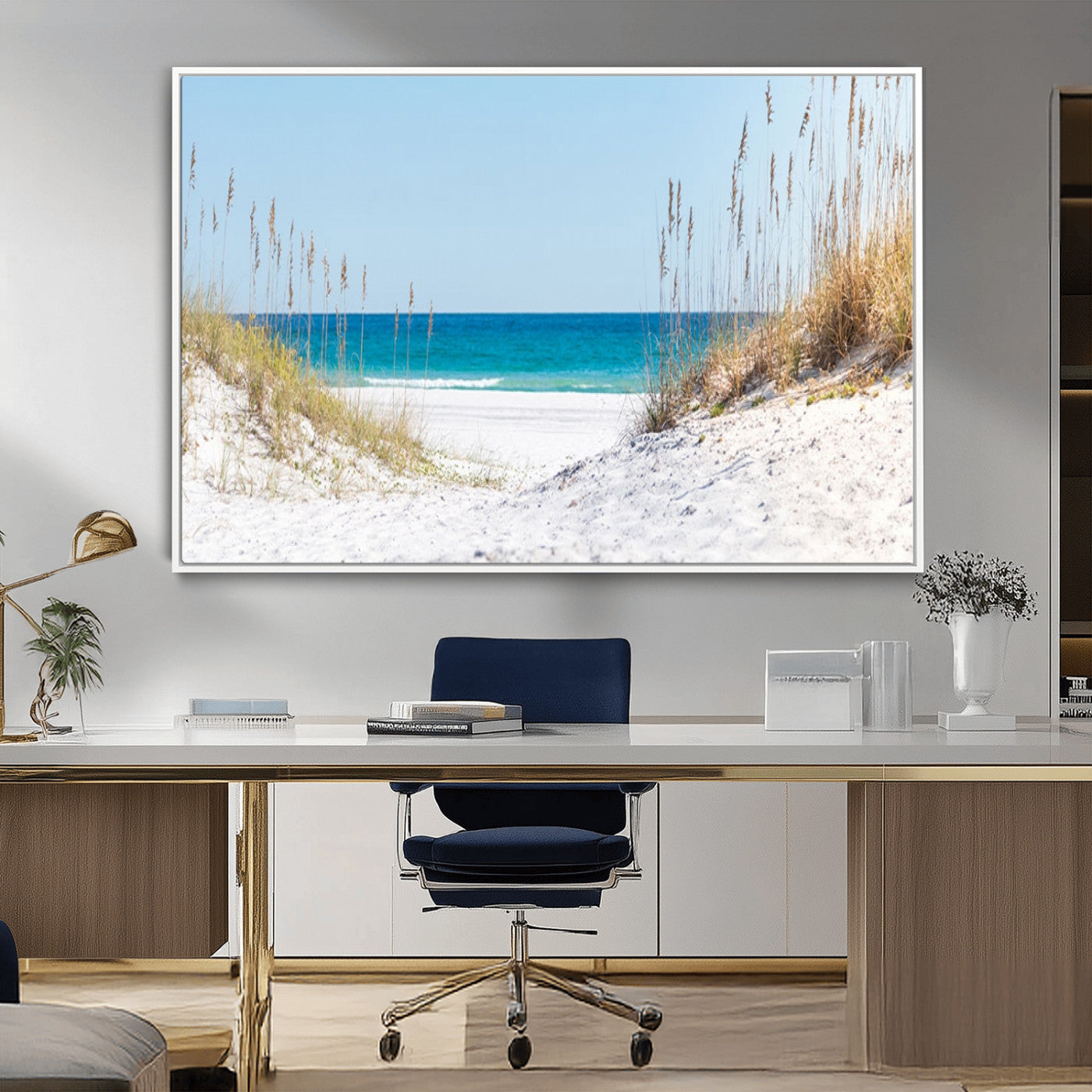 MGV-FC-36X24 - Serene Coastal Dune Path with Ocean View, 3-Panel Beach Canvas Wall Art, Tranquil Seascape Giclee Print, Gallery Wrap, Perfect for Coastal Home Decor