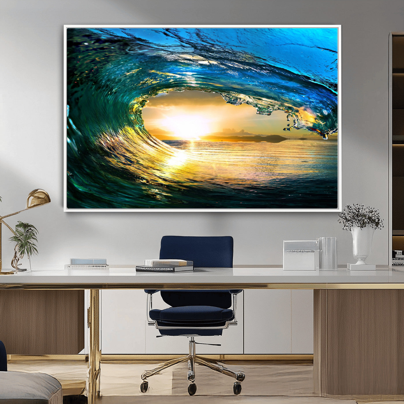 MGV-FC-36X24 - Ocean Wave at Sunset Canvas Art, Large Wall Print of Vibrant Water Waves, Coastal Art for Living Room and Dining Room
