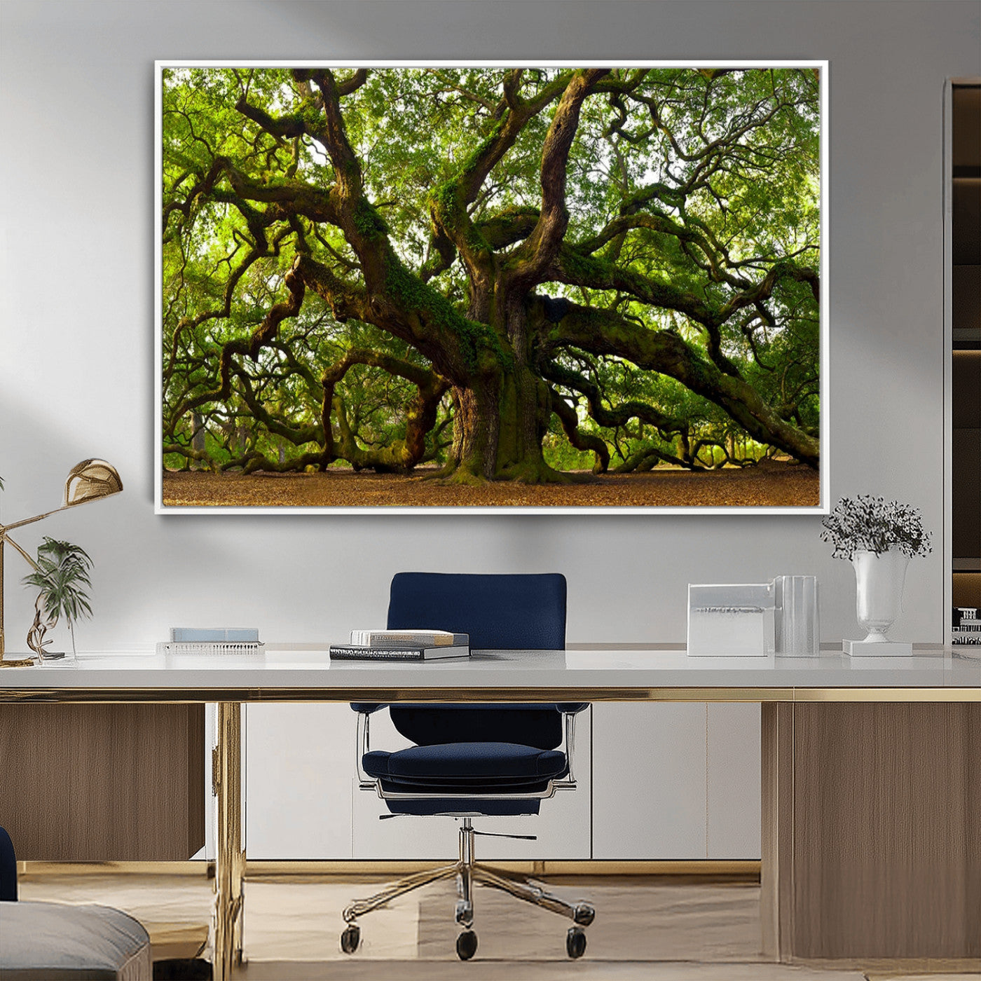 MGV-FC-36X24 - Angel Oak Tree Wall Art Canvas Print | Forest Tree Nature Photography Print on Canvas | Large Triptych Art for Living Room or Office Decor