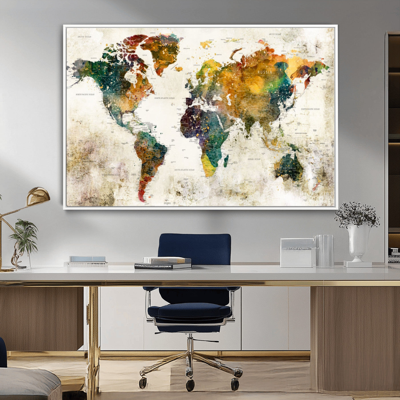 MGV-FC-36X24 - Push Pin World Map Canvas Print – Framed Wall Art for Couples to Track Their Travels – Anniversary
