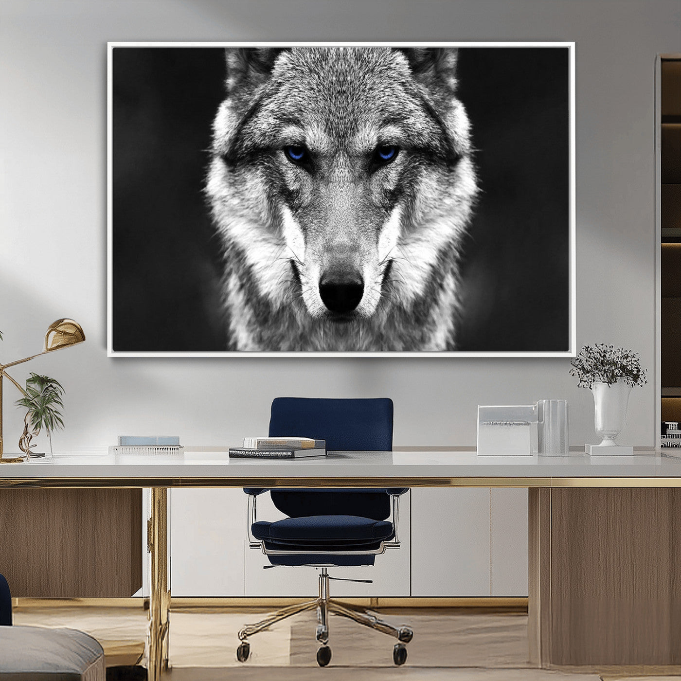 MGV-FC-36X24 - Black and White Wild Wolf Wall Art Canvas Print