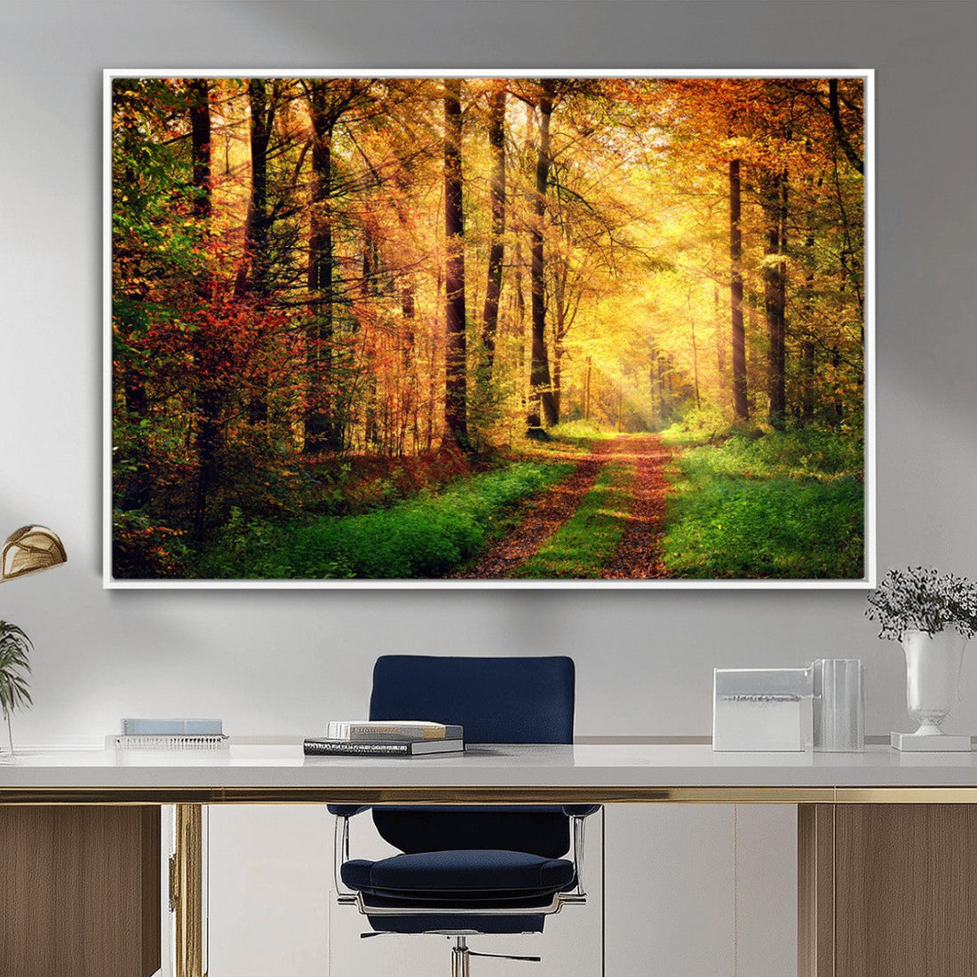 Sunlight Through Trees Wall Art Canvas Print | Autumn Forest Wall Art