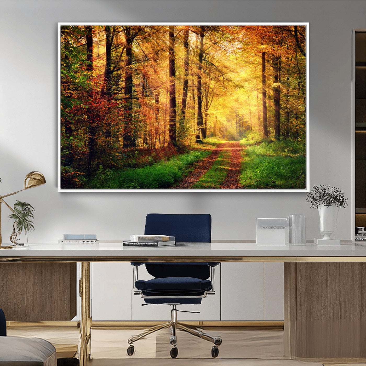 MGV-FC-36X24 - Forest Fall Wall Art Print - Sunlight Through Trees Wall Art Canvas Print