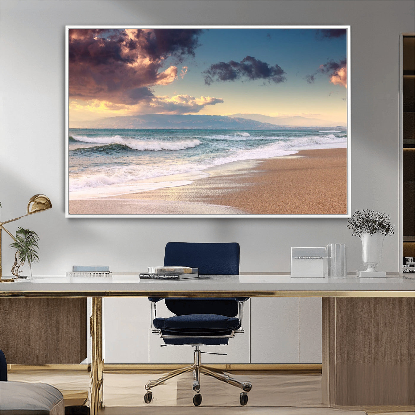 MGV-FC-36X24 - Cloudy Weather Beach Sunset Canvas Print | Sunrise Wall Art Canvas Print
