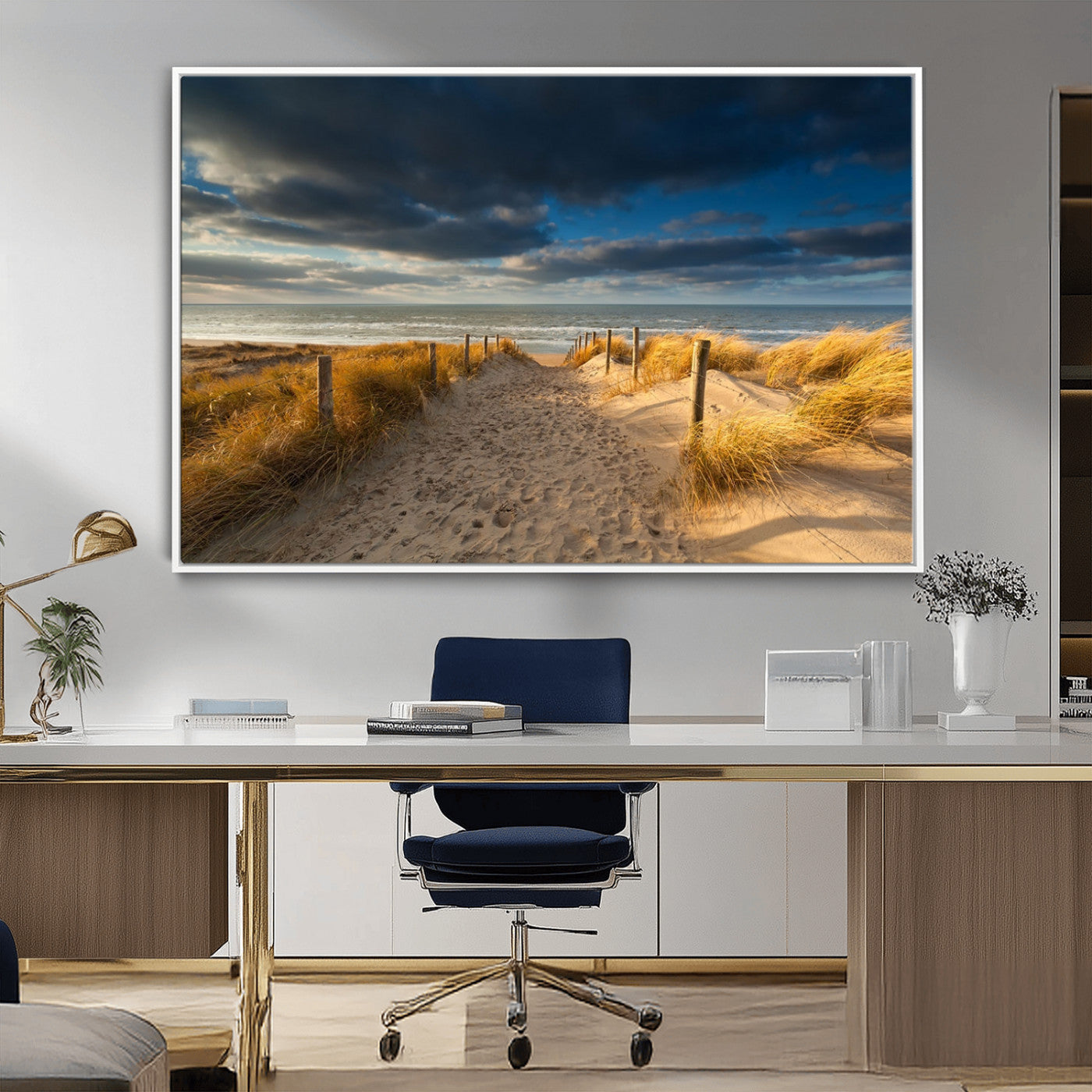 MGV-FC-36X24 - Ocean Beach Dark Clouds Wall Art Canvas Print