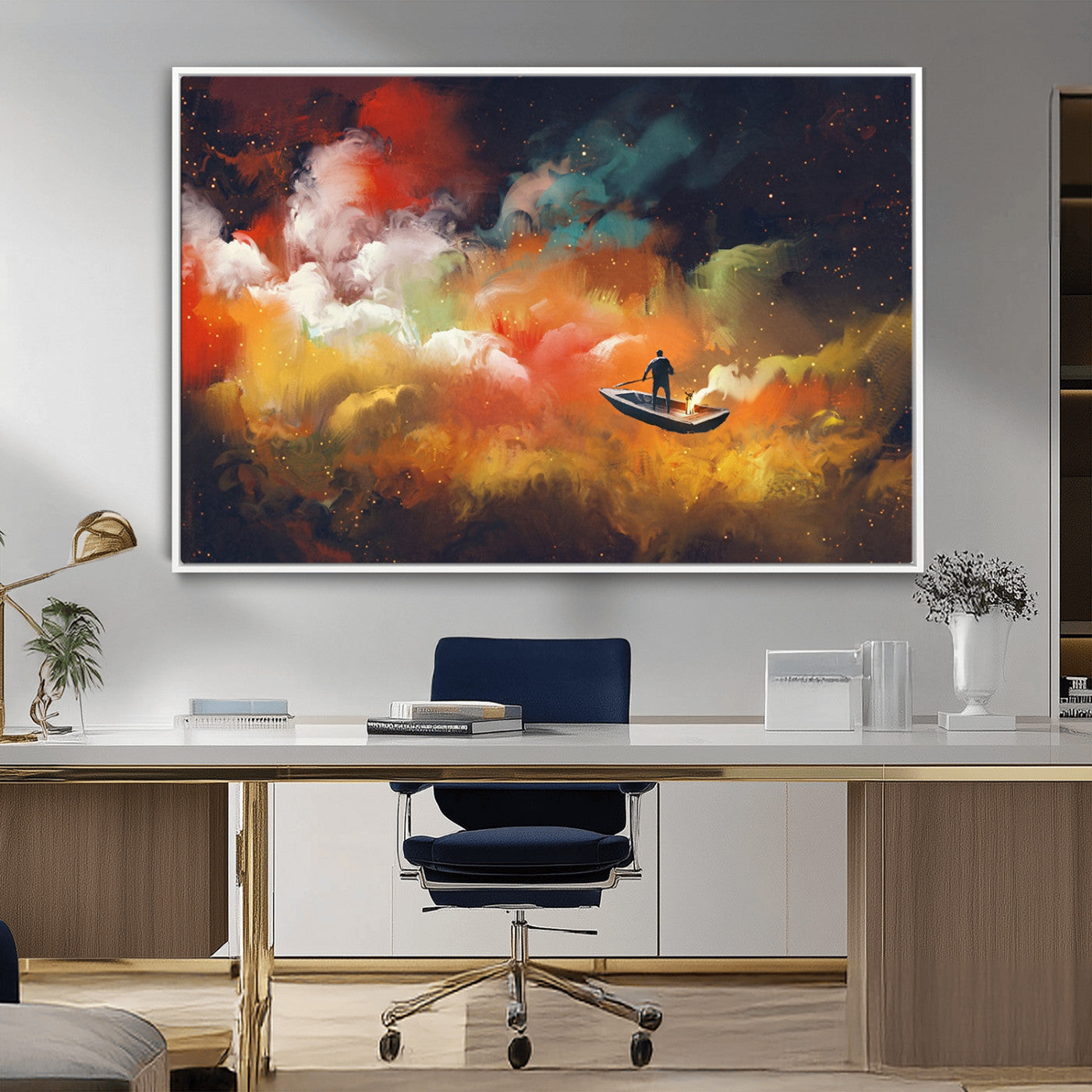 MGV-FC-36X24 - Surreal Space Adventure Canvas Wall Art – Dreamlike Abstract Galaxy Print – Framed and Ready to Hang for Living Room or Bedroom Decor