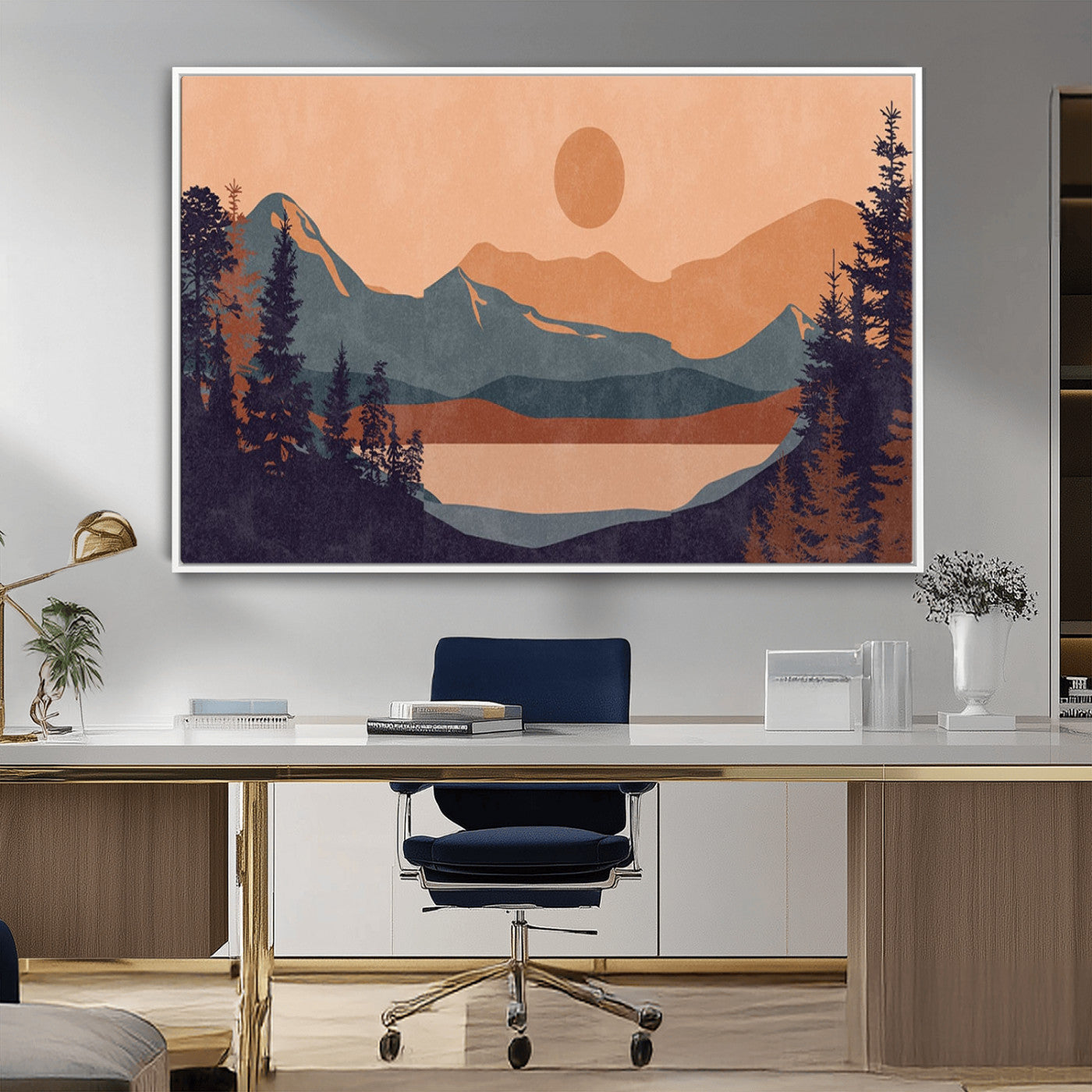 MGV-FC-36X24 - Modern Boho Sunset Canvas Print, Mountain Landscape Triptych – Giclée Canvas Art Print for Living