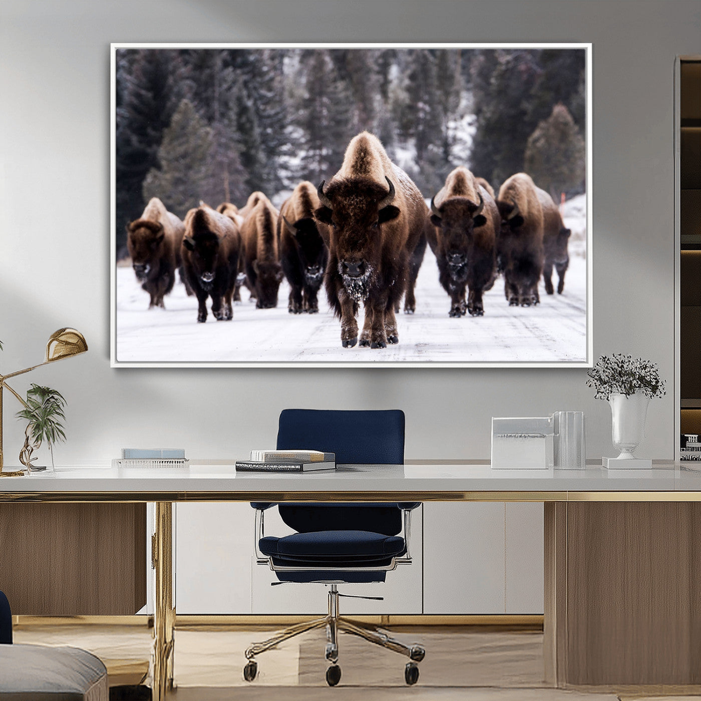 MGV-FC-36X24 - Bison Wall Art Canvas Print- Bison Herd Canvas Wall Art – Majestic Wildlife Photography – Framed and Ready to Hang Nature-Inspired Art - Buffalo Wall Art Print