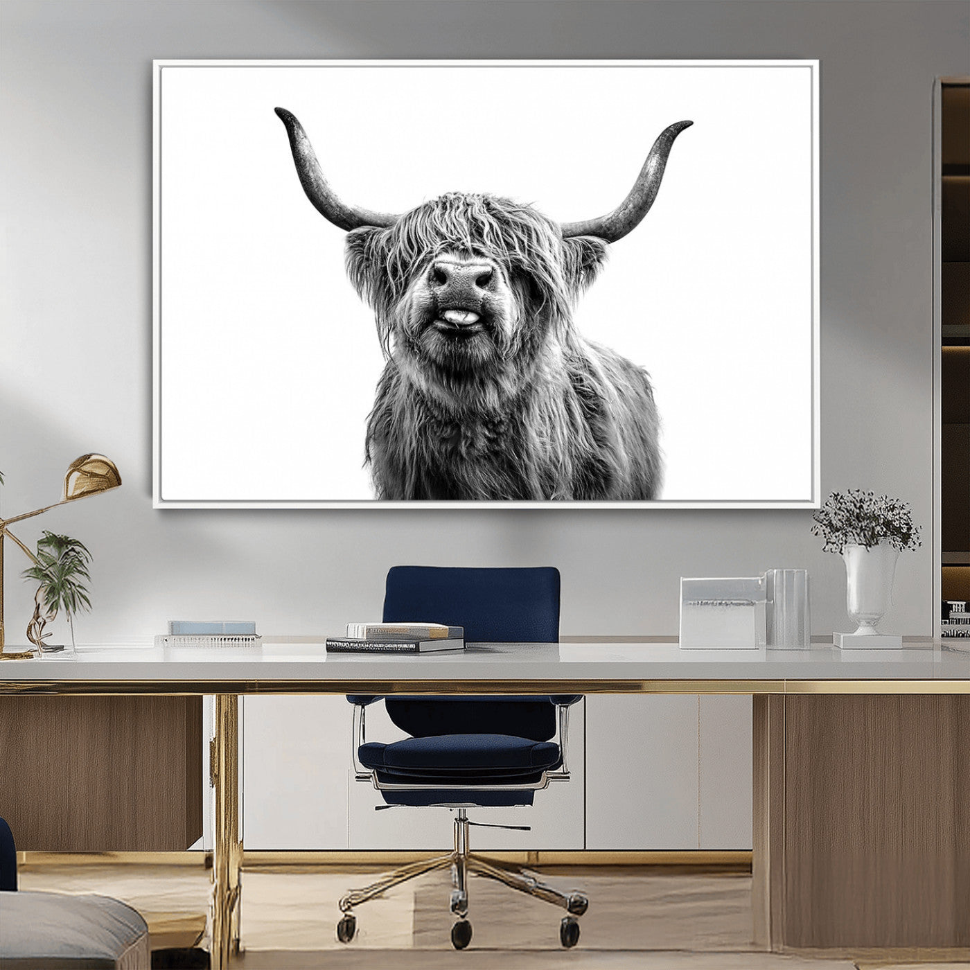 MGV-FC-36X24 - Fanny Scottish Highland Cow Cattle Art Print Farmhouse Wall Art Canvas Print