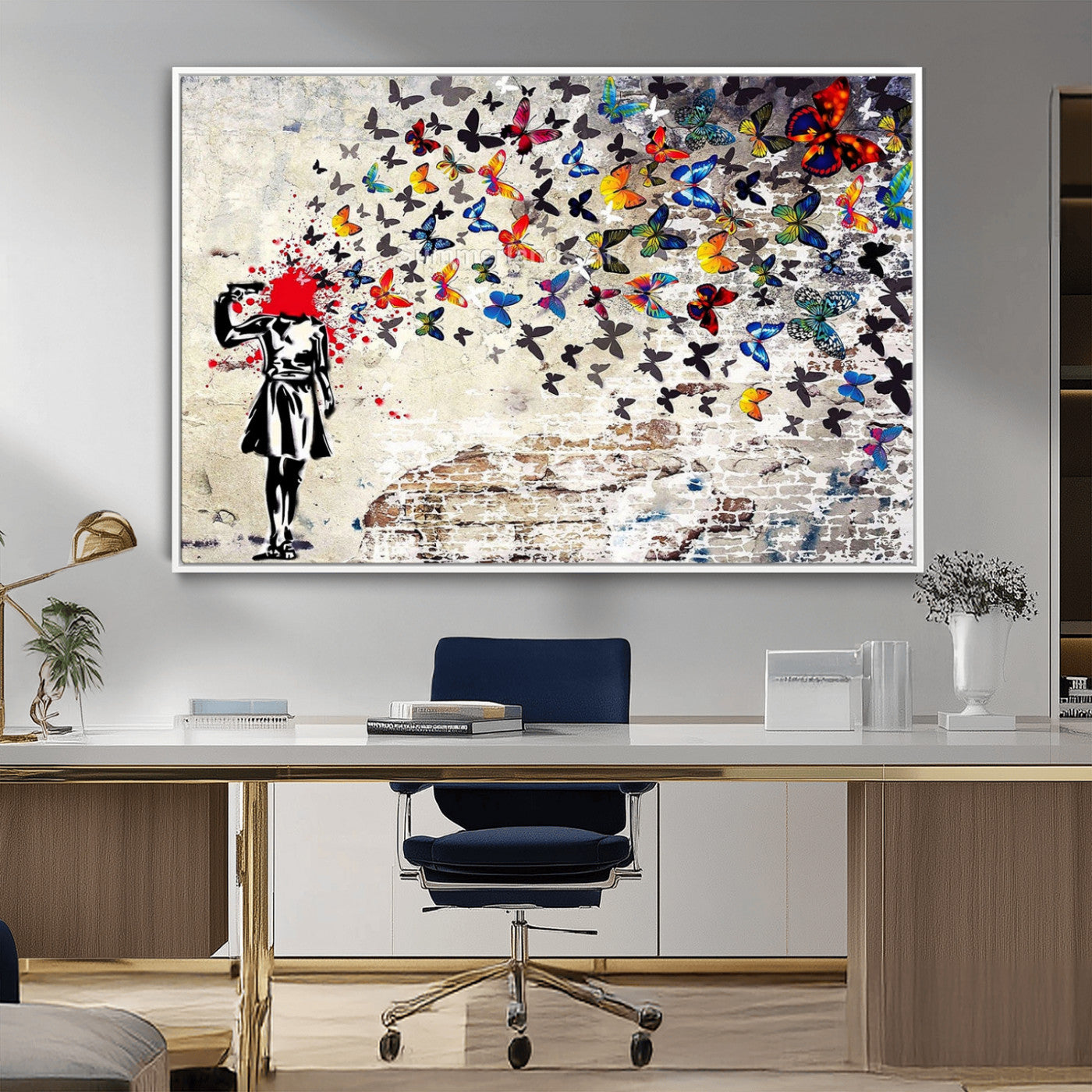 MGV-FC-36X24 - Banksy Art Butterfly Girl Explosion Canvas Art – Vibrant Urban Graffiti for Modern Interiors - Ready to Hang