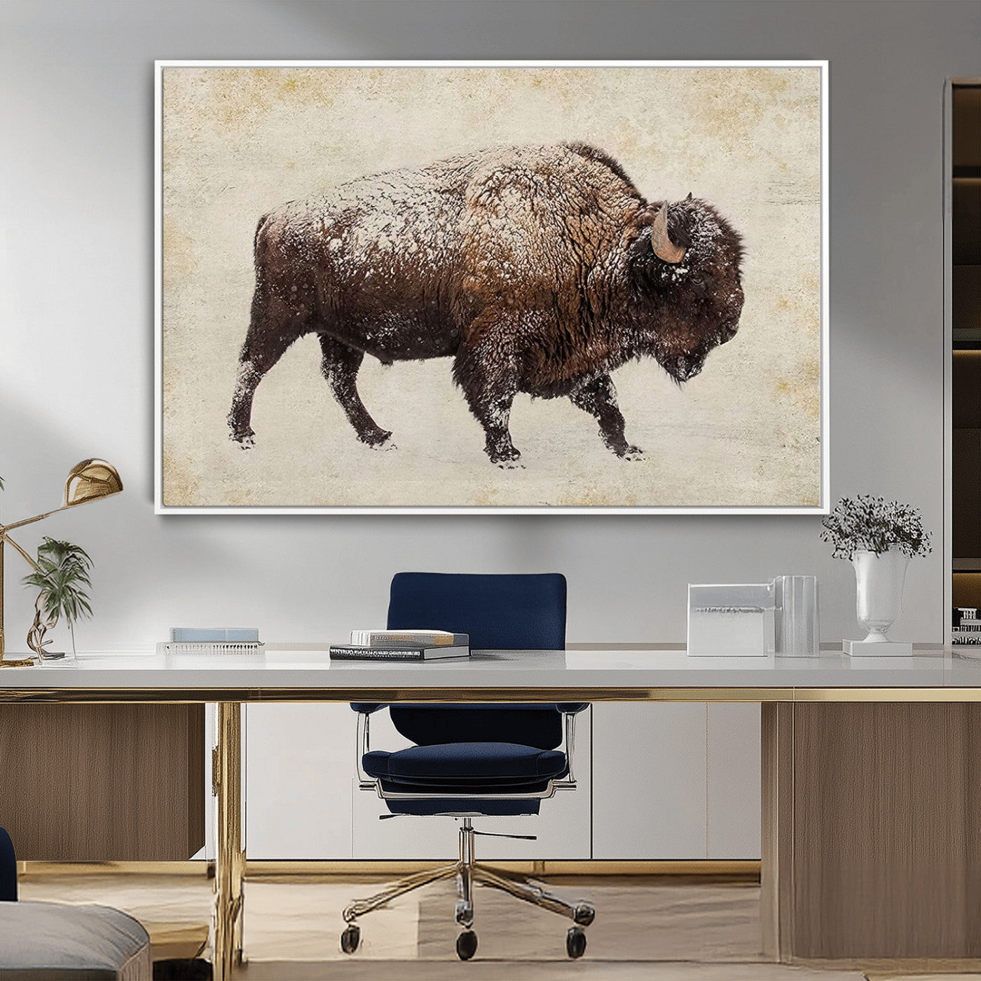 MGV-FC-36X24 - Buffalo Wall Art, Western Bison Canvas Print, Rustic Buffalo Art for Cowboy Western Decor, Large Multi-Panel Giclee Canvas for Farmhouse Wall Decor