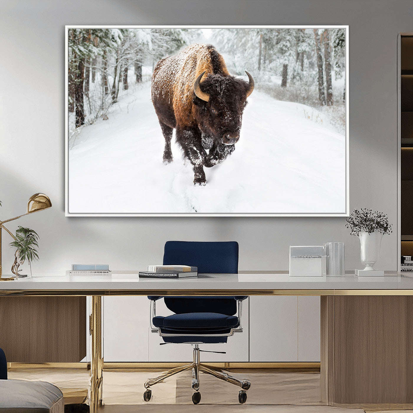 MGV-FC-36X24 - Bison Wall Art Canvas Print For Farmhouse, Animal Canvas Print, Wild Animal Wall Art