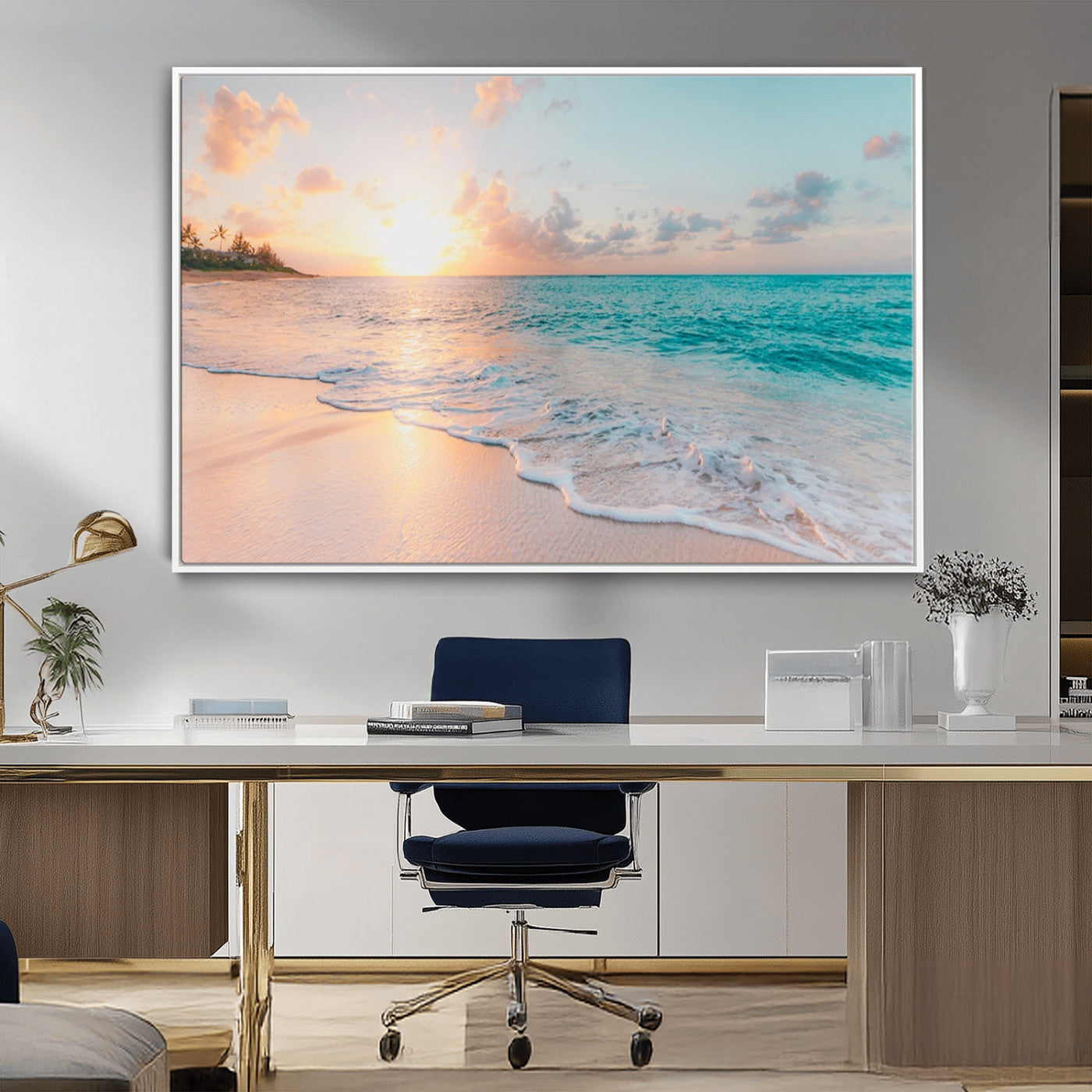 MGV-FC-36X24 - Beach Sunrise Wall Art, Coastal Seascape Canvas Print, Ocean Wave Multi-Panel Giclee, Coastal Sunset Beach Scene for Modern Decor