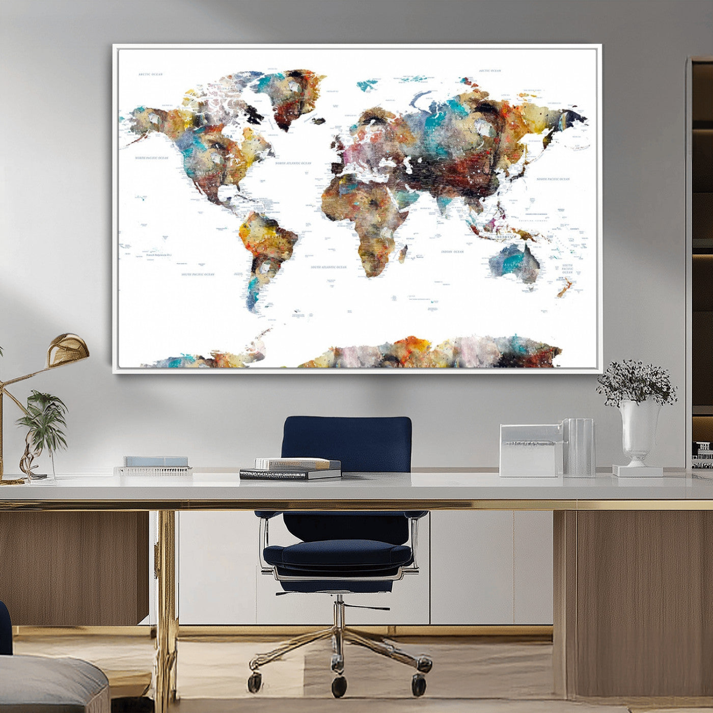 MGV-FC-36X24 - Push Pin World Map Canvas Print – Framed Wall Art for Couples to Track Their Travels – Anniversary