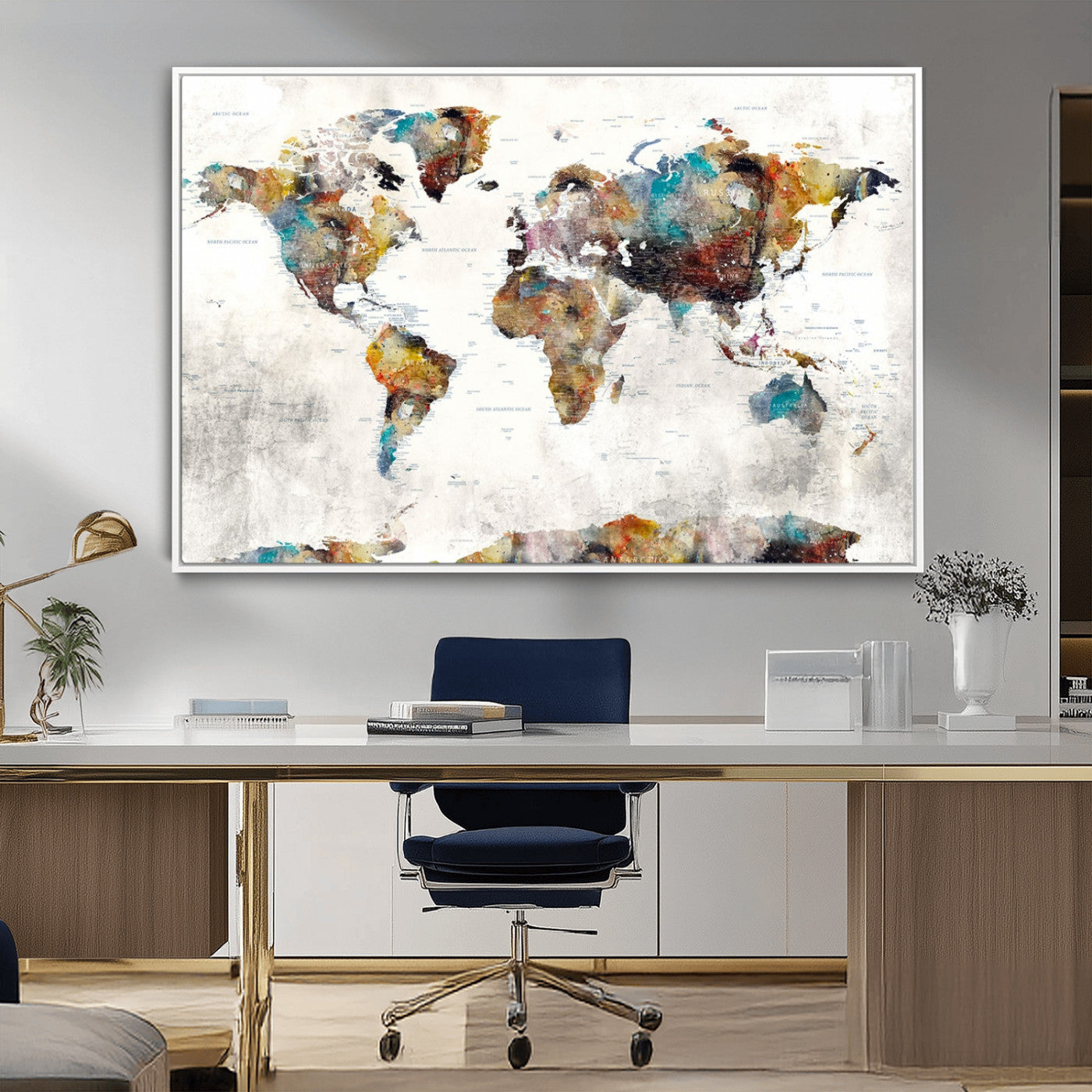 MGV-FC-36X24 - Push Pin World Map Canvas Print – Framed Wall Art for Couples to Track Their Travels – Anniversary