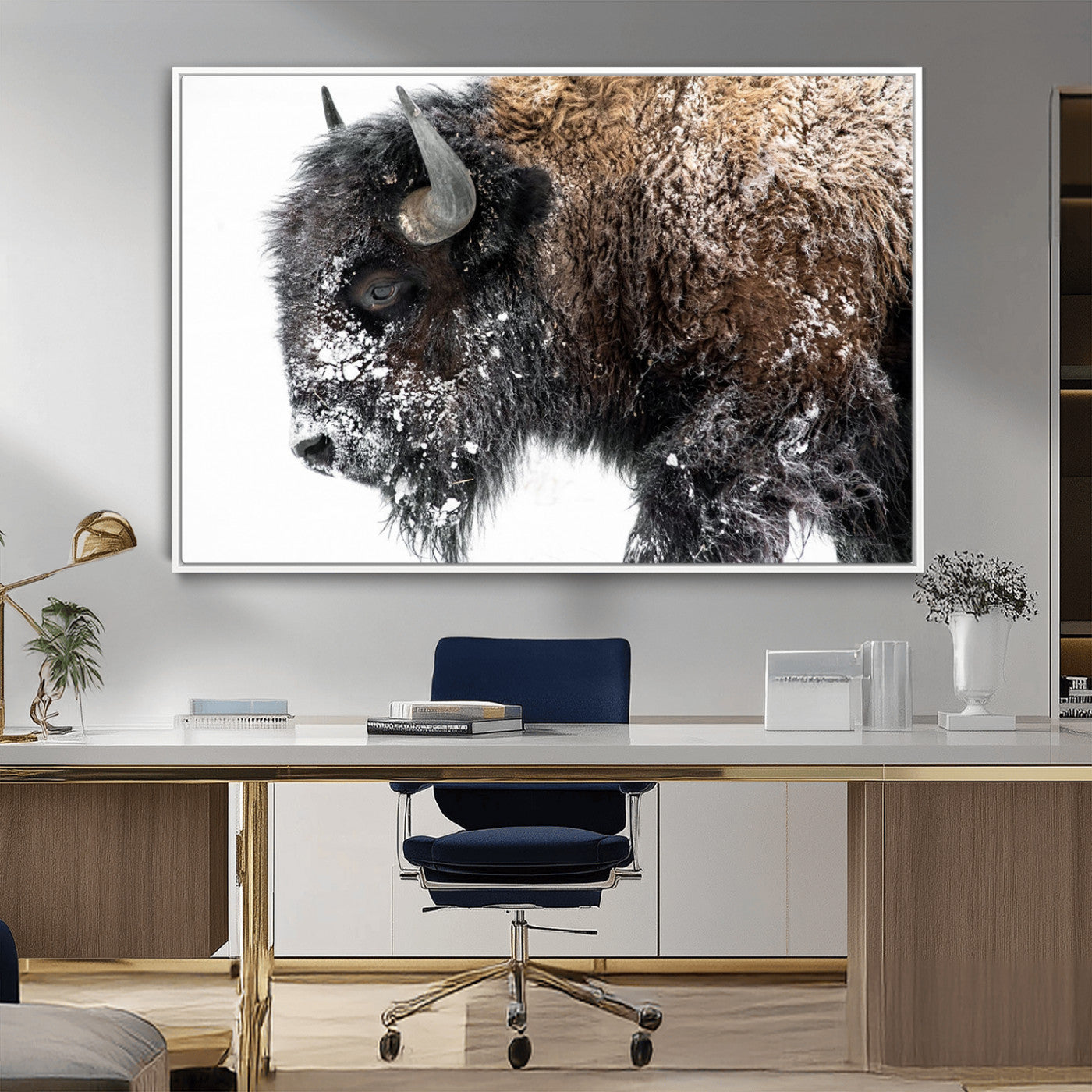 MGV-FC-36X24 - American Bison Wall Art Print | Buffalo Canvas Wall Art |  Framed and Ready to Hang Bison Print for Living Room or Office