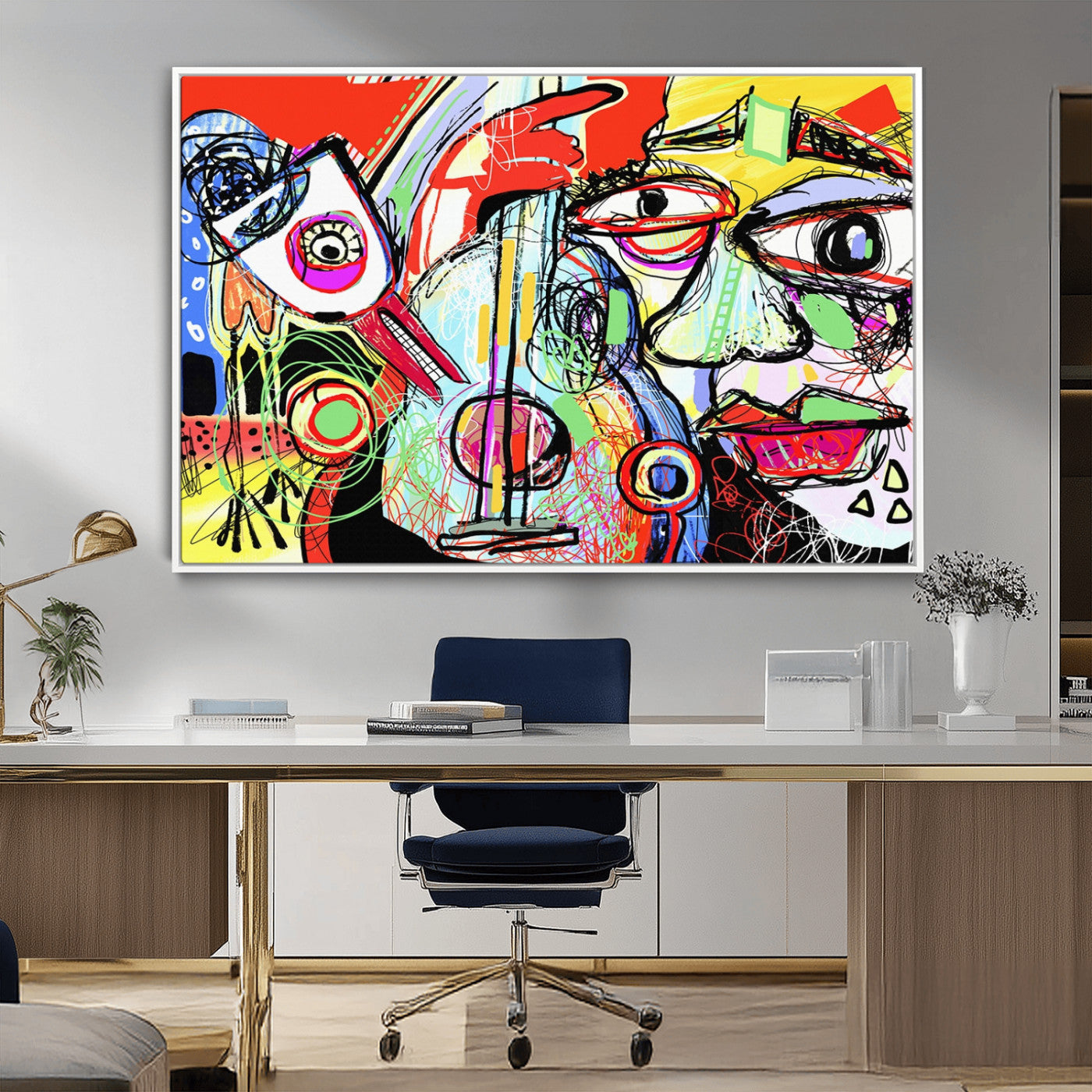 MGV-FC-36X24 - Picasso Style Art Abstract Canvas Wall Art Print , Colorful Abstract Artwork