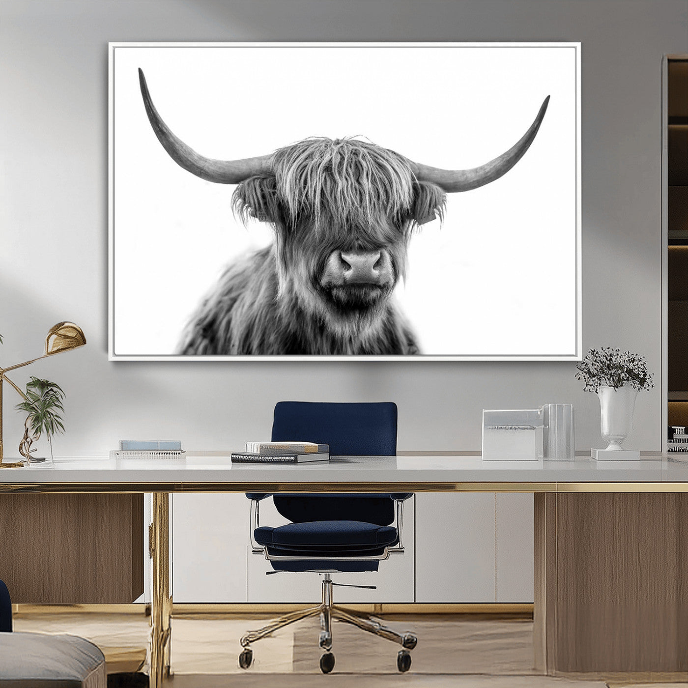 MGV-FC-36X24 - Scottish Highland Cow Cattle Art Print Wall Art Canvas Print for Farmhouse Decor, Framed Scottish