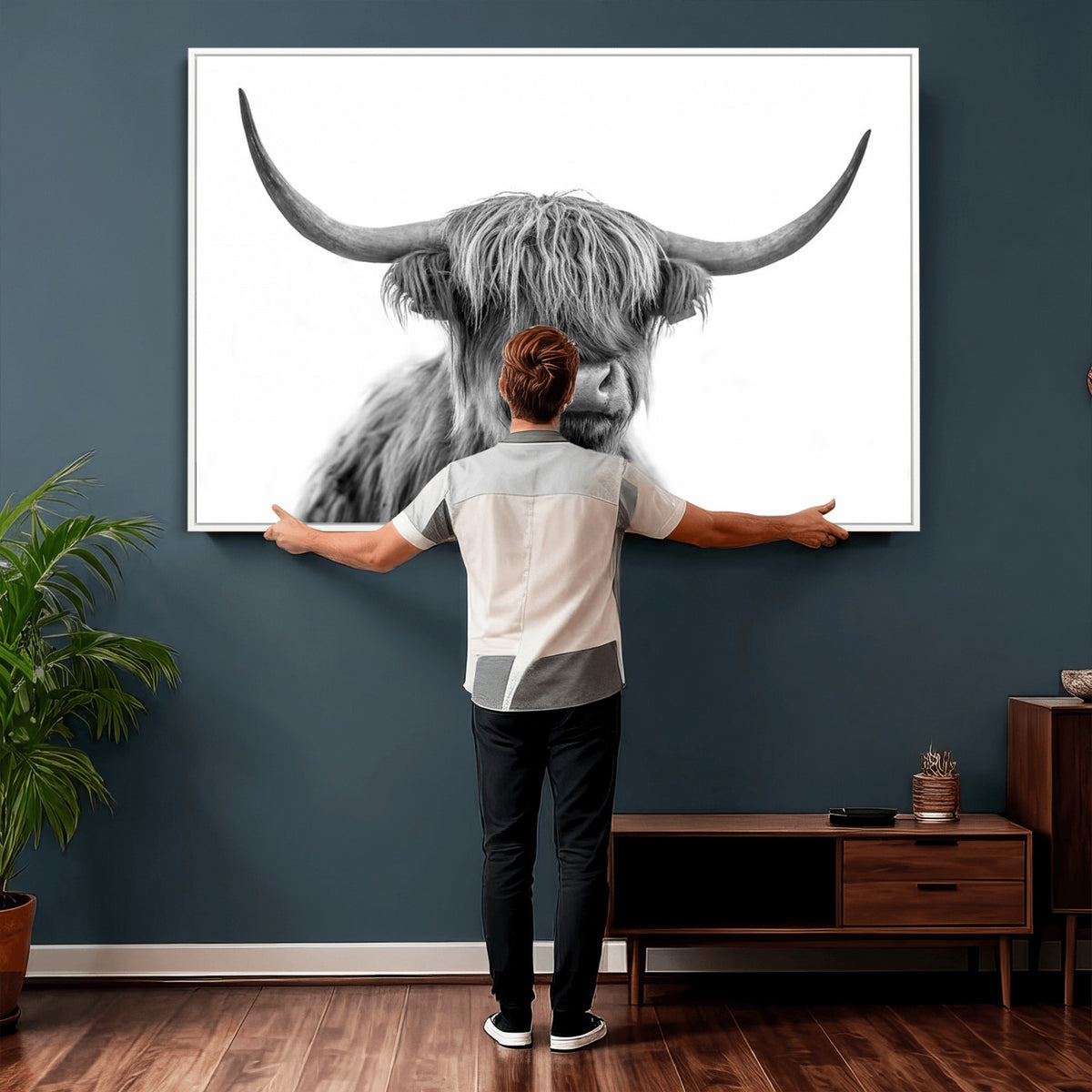 75503-_Poster-30x20 - Scottish Highland Cow Cattle Art Print Wall Art Canvas Print for Farmhouse Decor, Framed Scottish