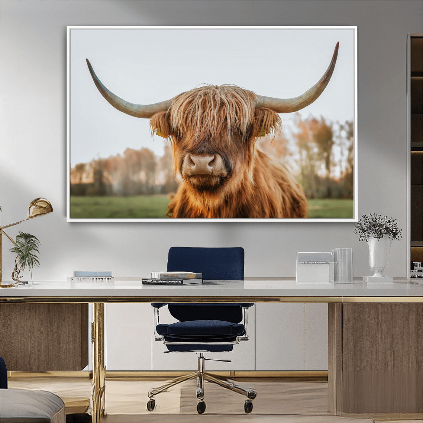 MGV-FC-36X24 - Highland Cow Animal Scottish Cattle Art Print Farmhouse Wall Art Canvas Print