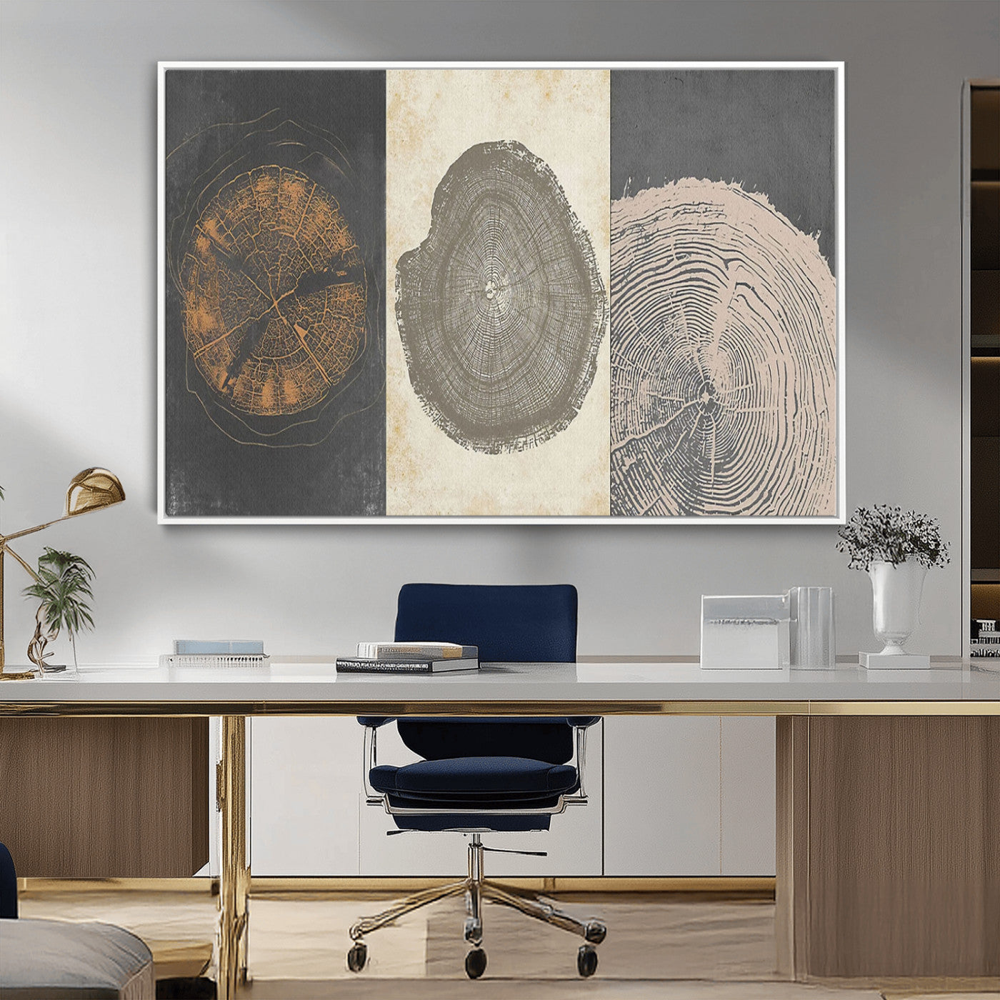 MGV-FC-36X24 - Boho Tree Ring Wall Art, Modern Minimalist Wood Grain Canvas, Tree Slice for Rustic Decor, Farmhouse Decor Giclee Canvas Print, Tree Ring Canvas Set