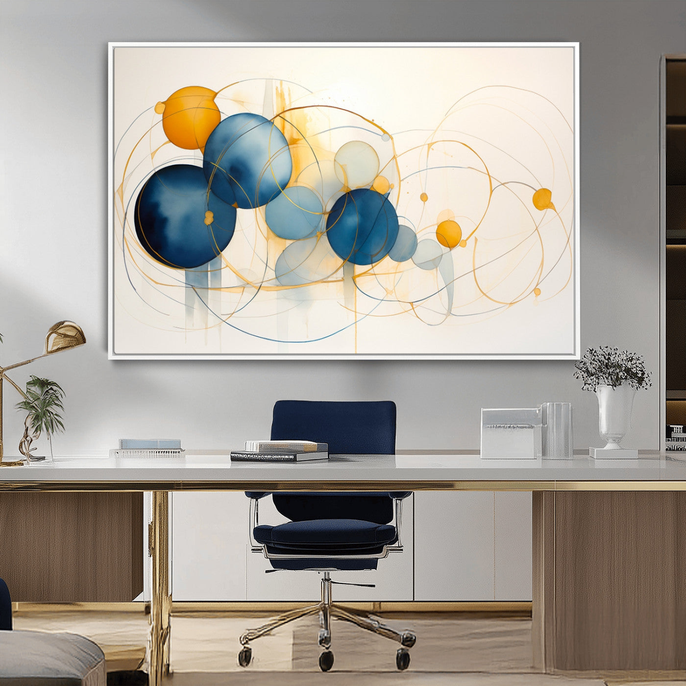 -Geometric Blue Orange Abstract Wall Art Canvas, Geometric Blue Orange Canvas Print