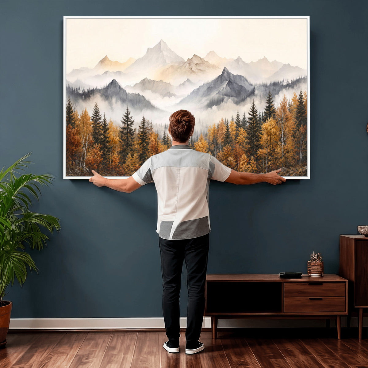 70049-MGV-CV-36X24 - Abstract Mountain Wall Art, Misty Mountain Forest
