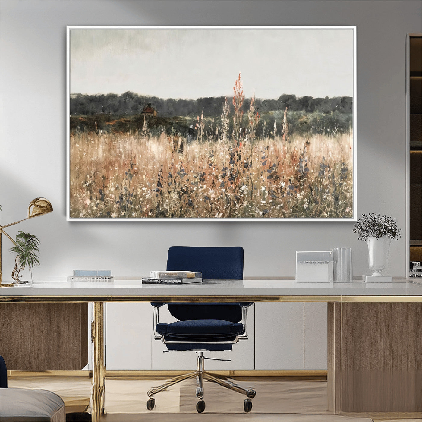 MGV-FC-36X24 - Abstract Wildflower Art Field Landscape Oil Painting Print, Country Field Wall Art - Framed Ready to Hang