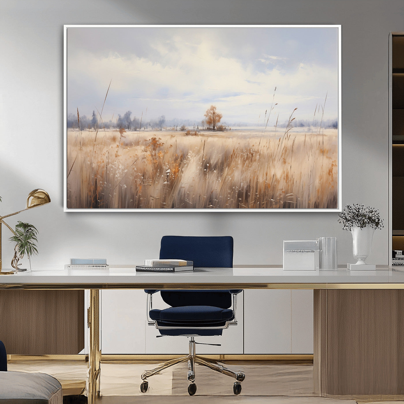 MGV-FC-36X24 - Golden Fields Wall Art Print Canvas – Serene Landscape of Nature’s Tranquility in Minimalist for