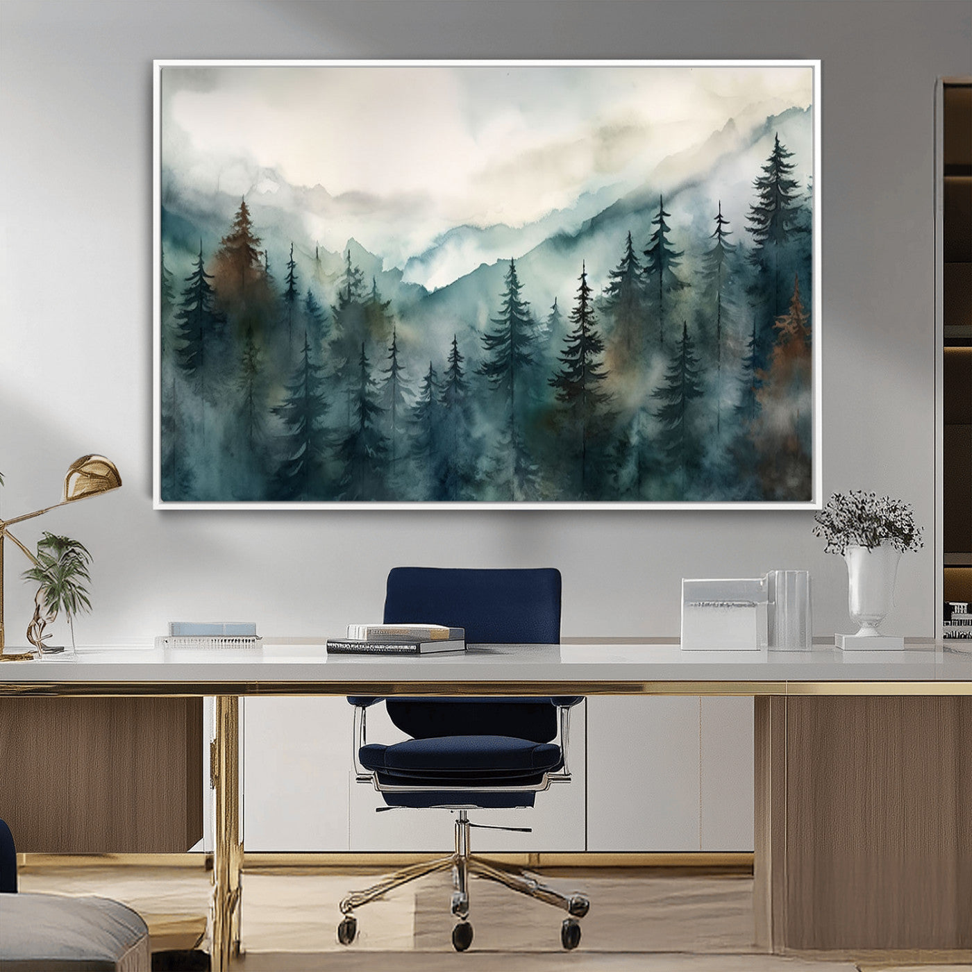 48468-MGV-CV-36X24-Serenity Forest Wall Art Canvas | Foggy Mountain Landscape Canvas Print for Living Room or Office | Nature-Inspired Woodland Decor