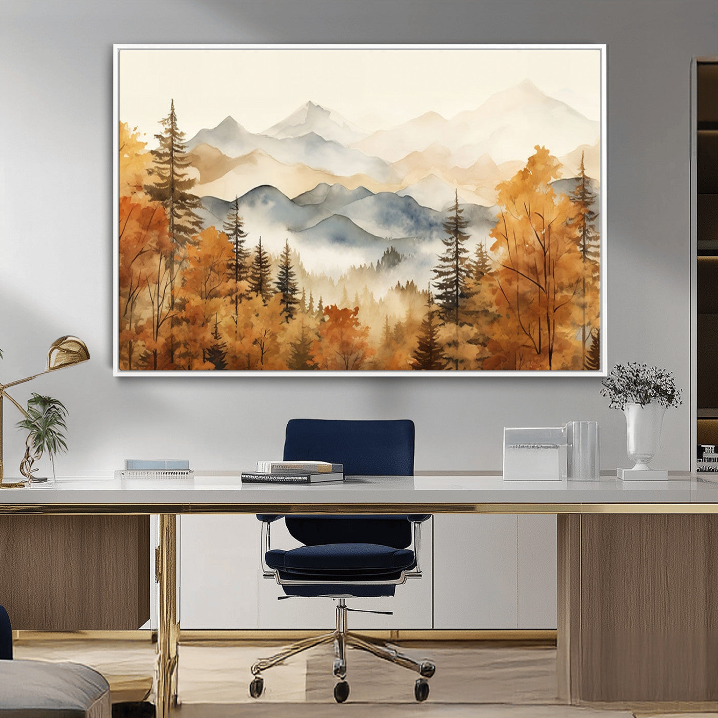 MGV-FC-36X24 - Golden Autumn Forest Wall Art | Mountain Landscape Canvas Print for Living Room or Bedroom | Large Wall Decor with Nature-Inspired Design