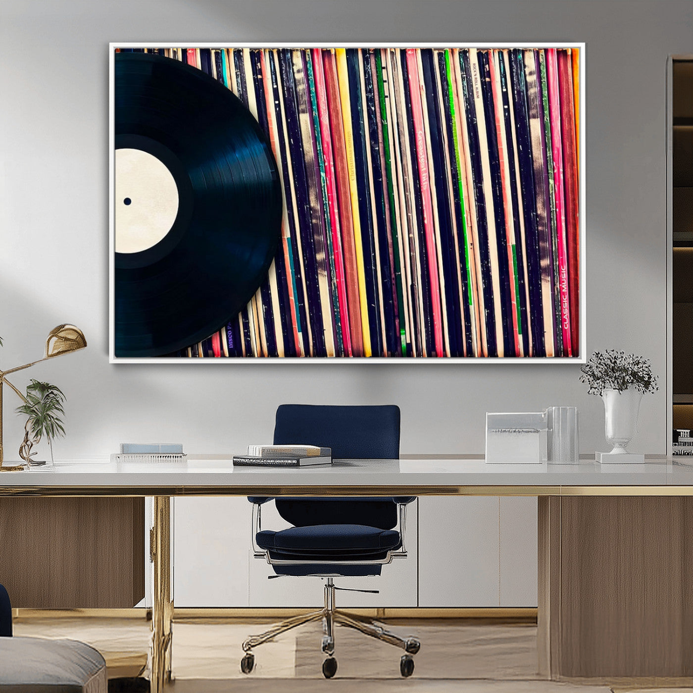 MGV-FC-36X24 - Vinyl Record and Album Collection Canvas Wall Art - Retro Music Decor for Living Room, Vintage Vinyl Lover’s Set