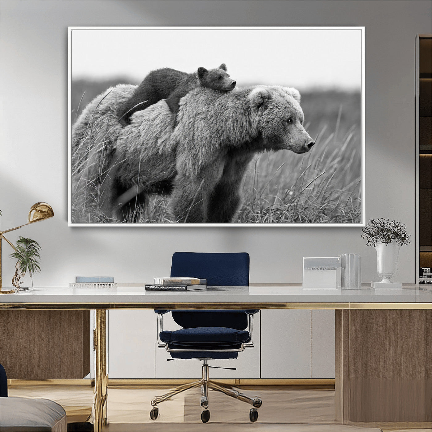MGV-FC-36X24 - Bear and Cub Wall Art Canvas | 399 Bear Cub Wildlife-Inspired Animal Art for Living Room or Office | Grizzly Bear Print of Photography